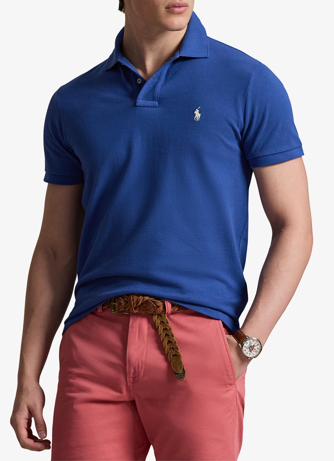 Ralph Lauren Custom slim fit polo van piqué katoen - detail 2 dusty azure/cream pp-zyc / blauw