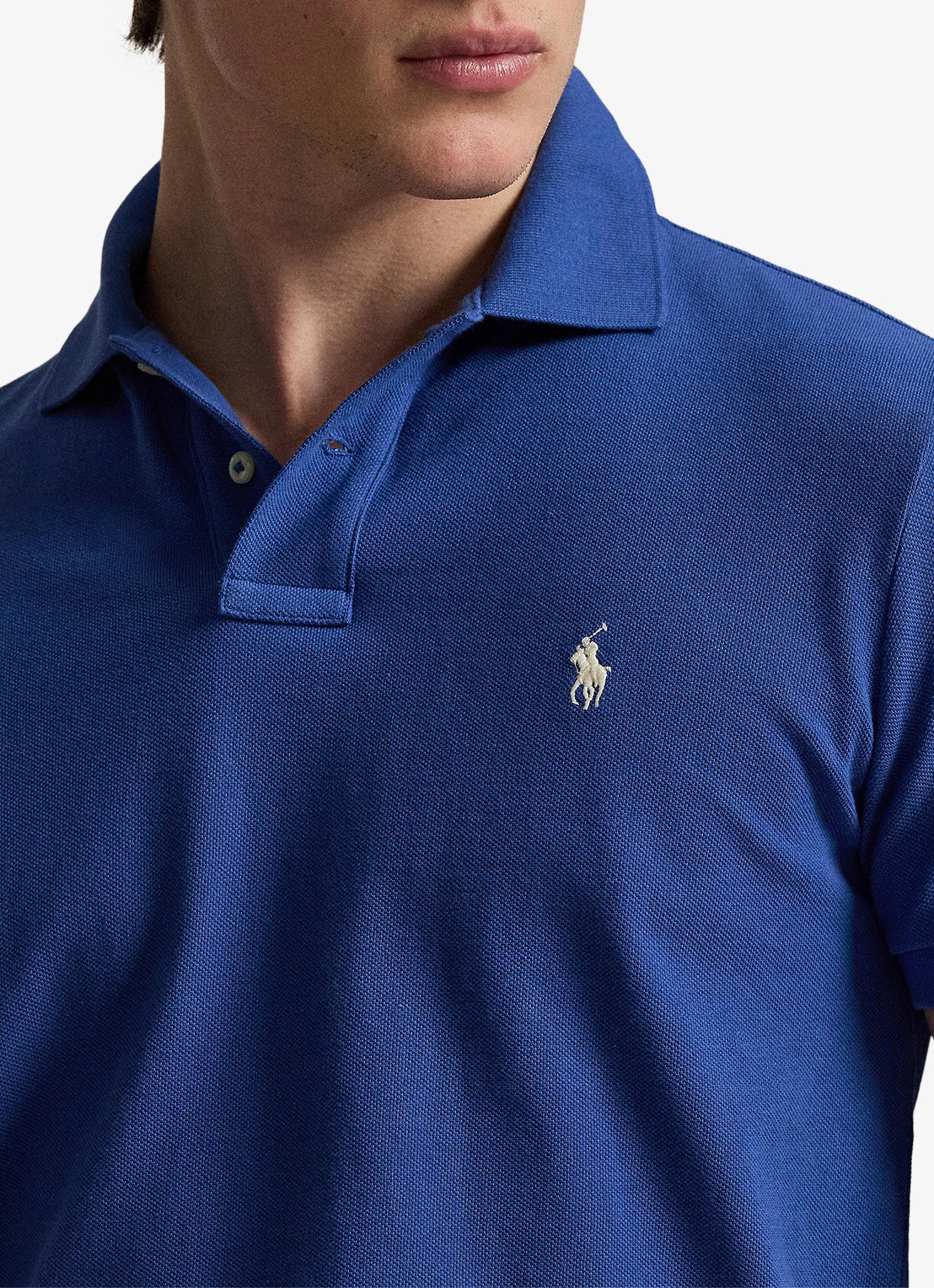 Ralph Lauren Custom slim fit polo van piqué katoen - detail 3 dusty azure/cream pp-zyc / blauw