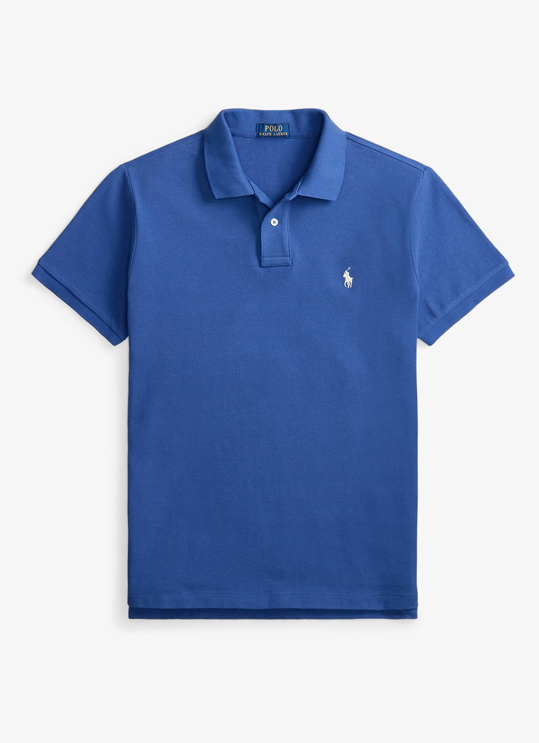 Ralph Lauren Custom slim fit polo van piqué katoen - voorkant 4 dusty azure/cream pp-zyc / blauw