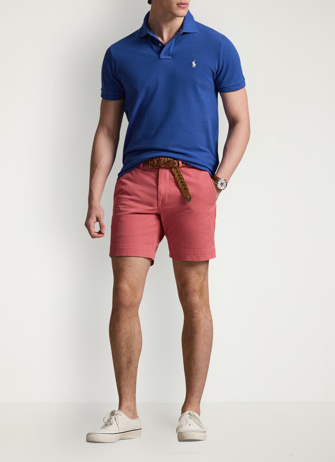 Ralph Lauren Custom slim fit polo van piqué katoen - voorkant 5 dusty azure/cream pp-zyc / blauw