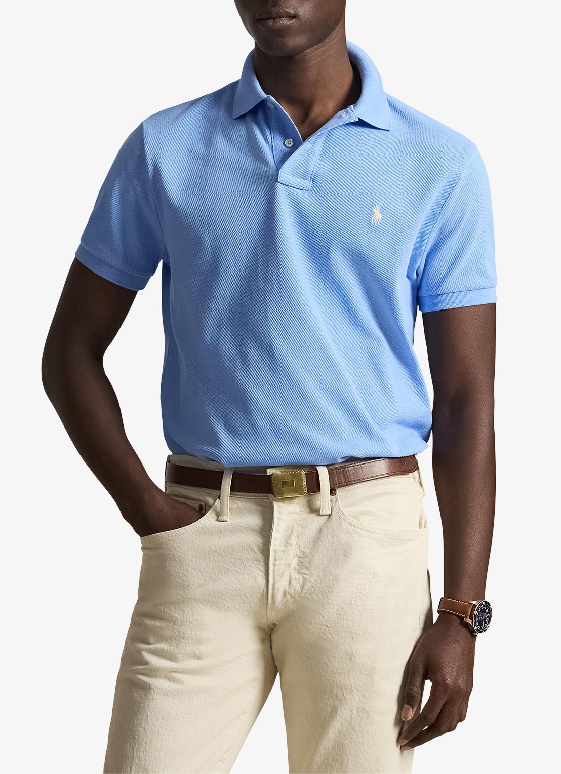 Ralph Lauren Custom slim fit polo van piqué katoen - detail 2 blue lagoon/c8125-zy9g