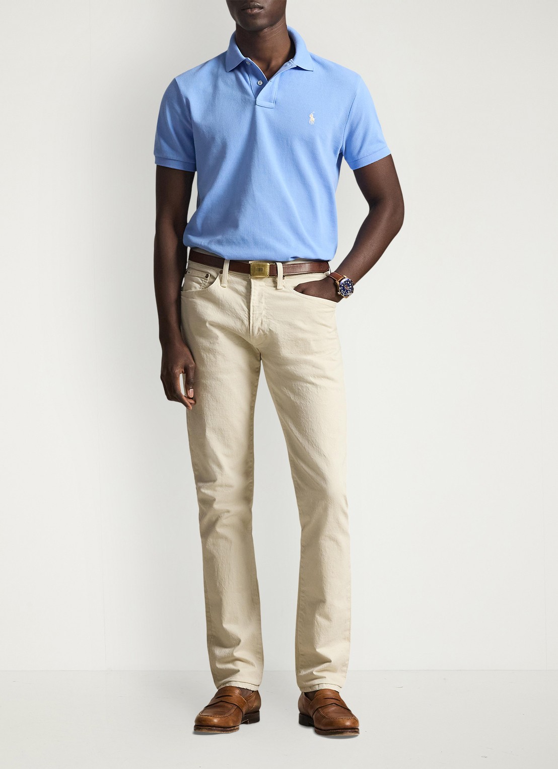 Ralph Lauren Custom slim fit polo van piqué katoen - voorkant 5 blue lagoon/c8125-zy9g