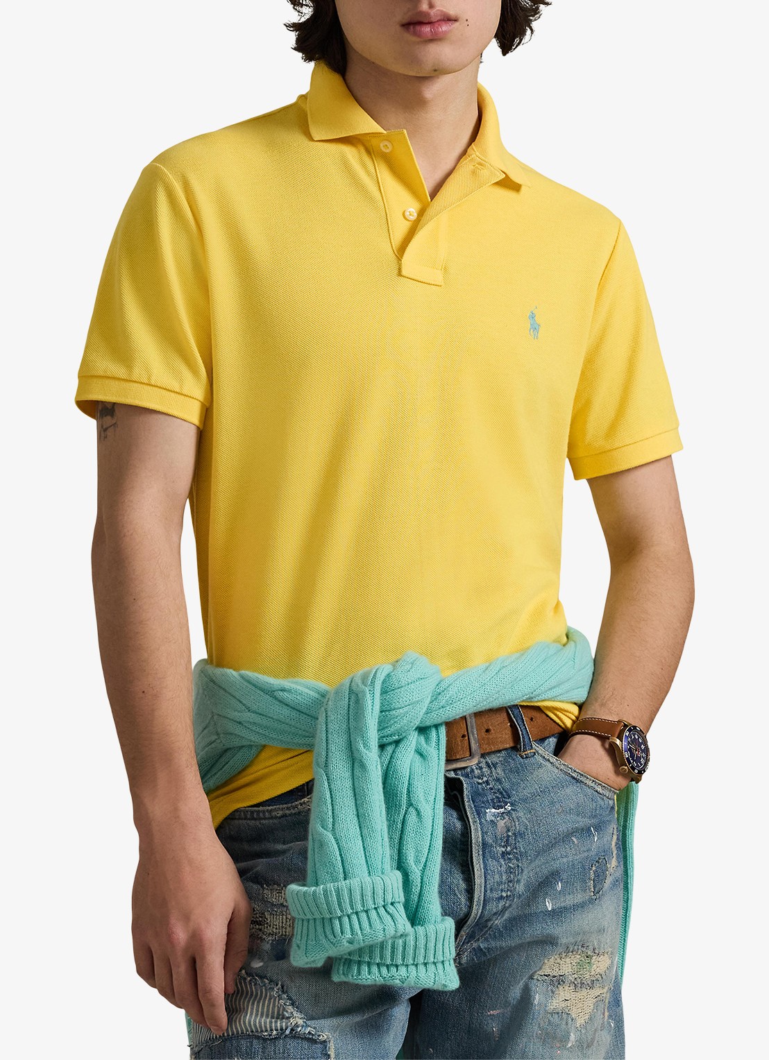 Ralph Lauren Custom slim fit polo van piqué katoen - detail 4 sunfish yellow/c7109-zxvx