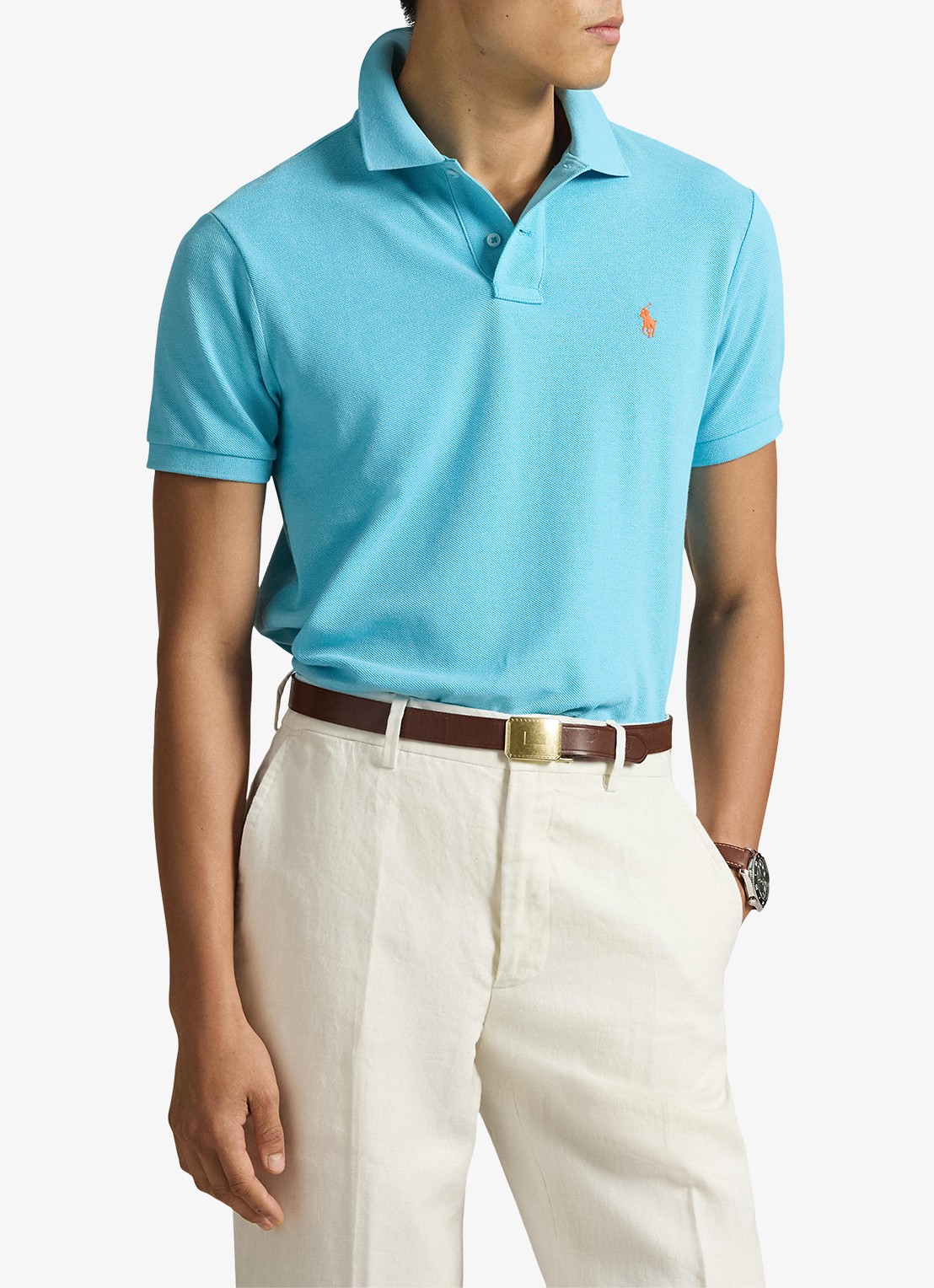 Ralph Lauren Custom slim fit polo van piqué katoen - detail 4 perfect turquoise/c2240-zyv8