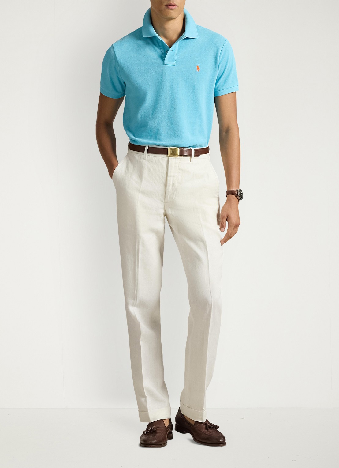Ralph Lauren Custom slim fit polo van piqué katoen - voorkant 3 perfect turquoise/c2240-zyv8