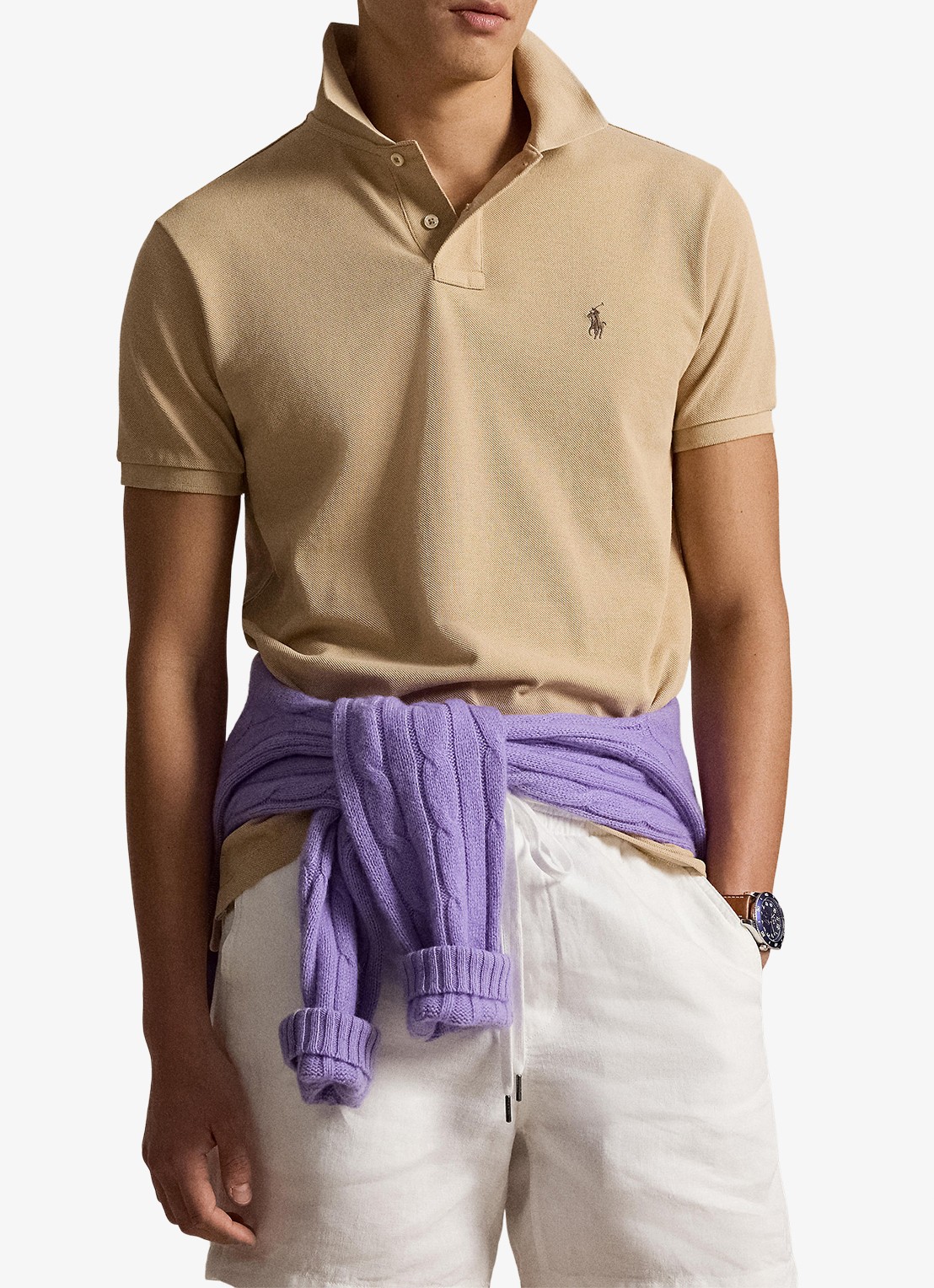Ralph Lauren Custom slim fit polo van piqué katoen - voorkant 3 vintage khaki / khaki