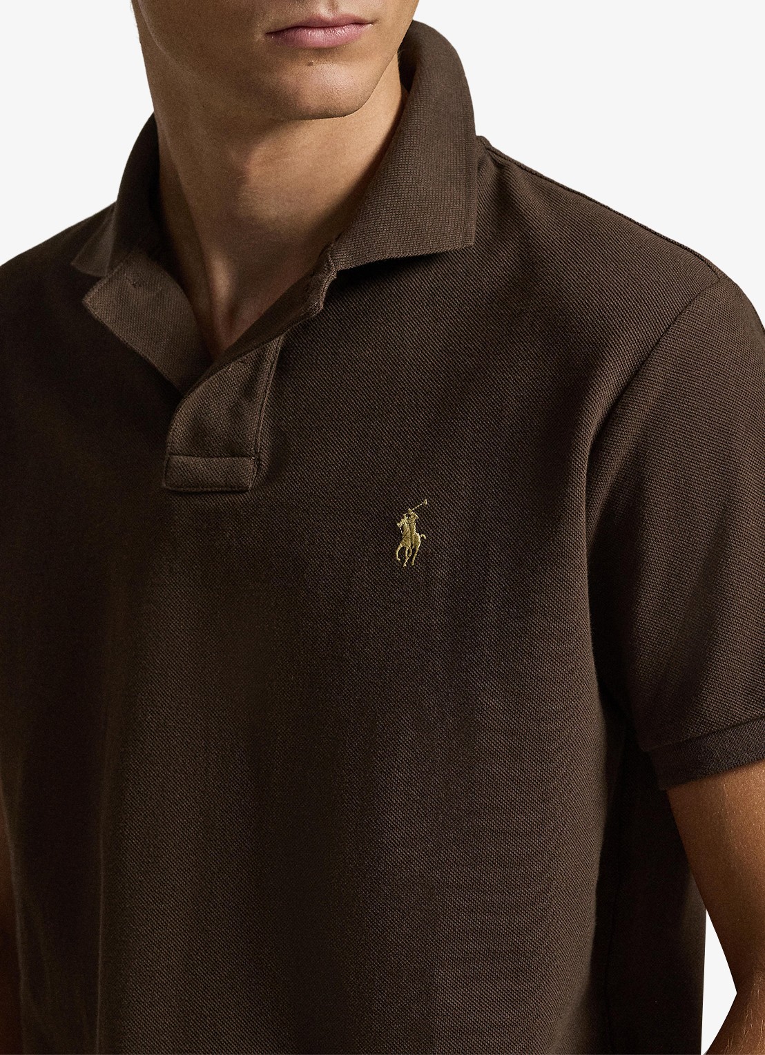Ralph Lauren Custom slim fit polo van piqué katoen - detail 2 nutmeg brown / bruin