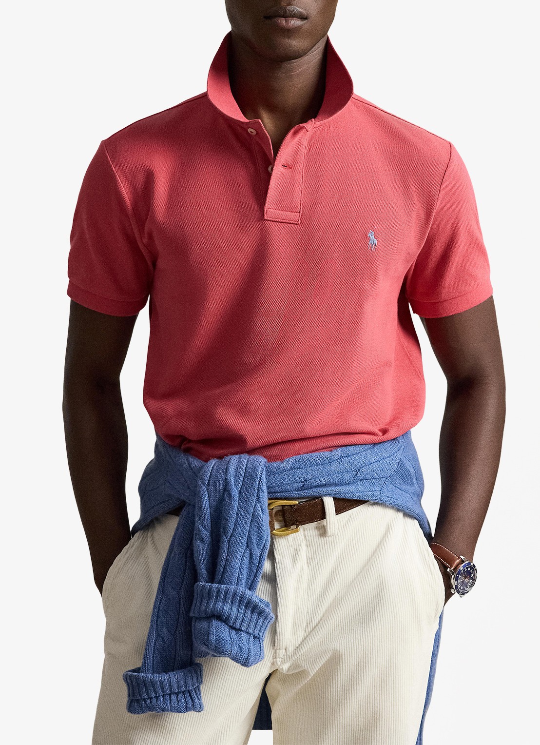 Ralph Lauren Custom slim fit polo van piqué katoen - voorkant 2 nantucket red / rood