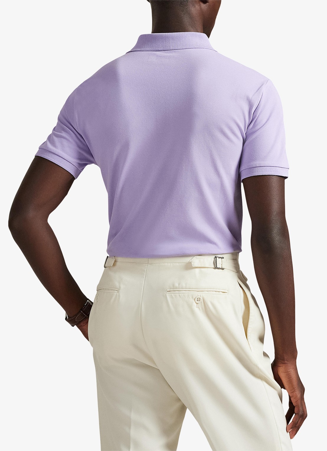 Ralph Lauren Custom slim fit stretch mesh Polo-shirt - achterkant 3 powder purple / lichtpaars