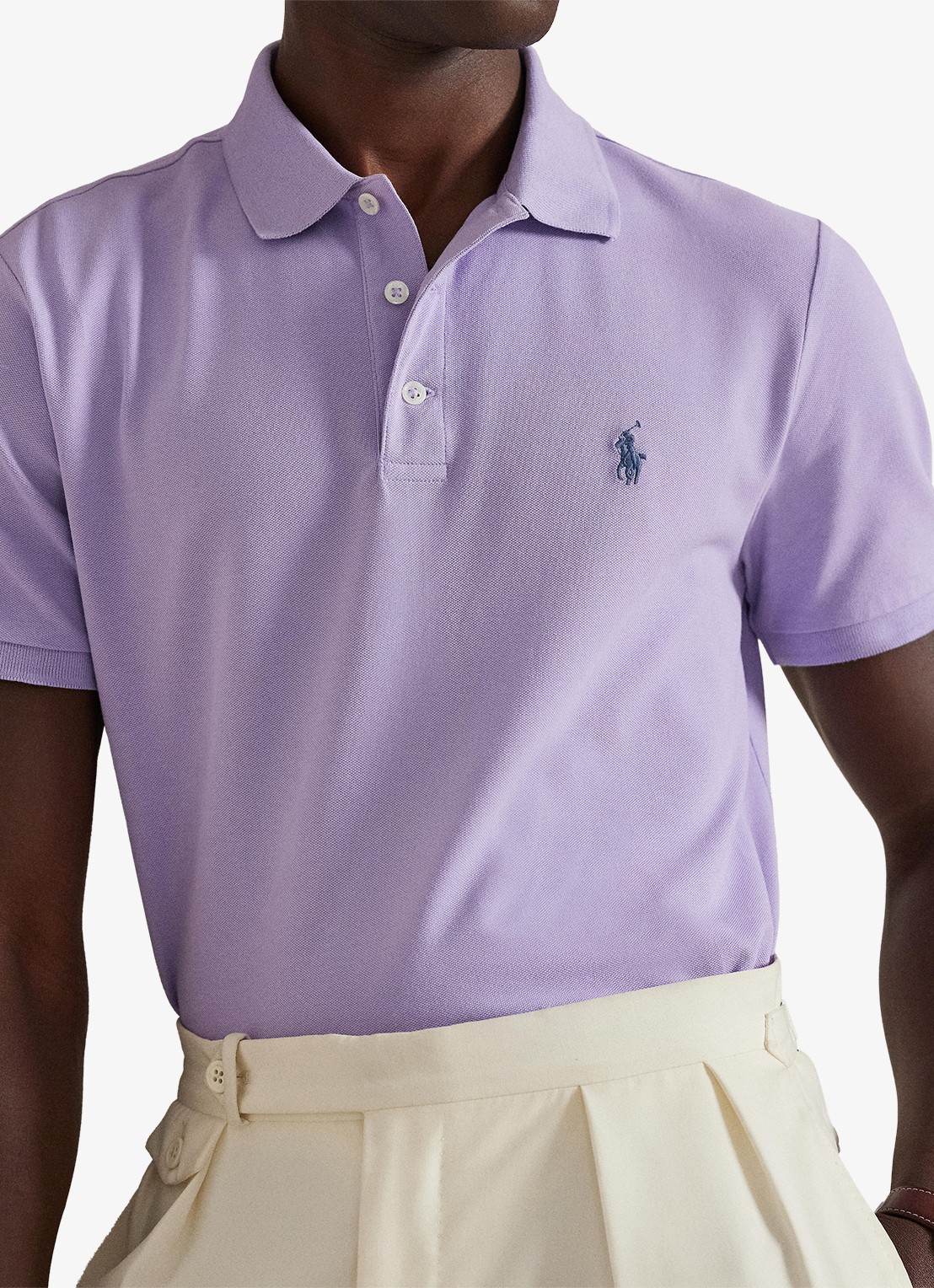 Ralph Lauren Custom slim fit stretch mesh Polo-shirt - detail 2 powder purple / lichtpaars