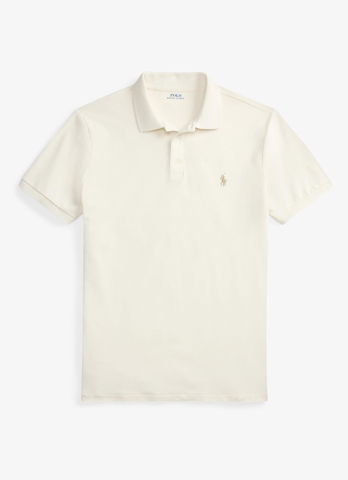 Ralph Lauren Custom slim fit stretch mesh Polo-shirt - voorkant pale cream / crème