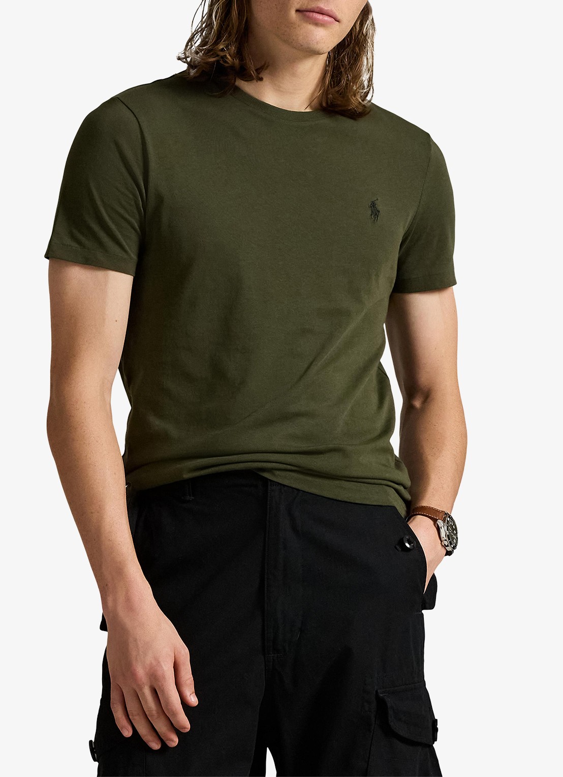 Ralph Lauren Custom slim fit T-shirt met logoborduring - detail company olive/c9760
