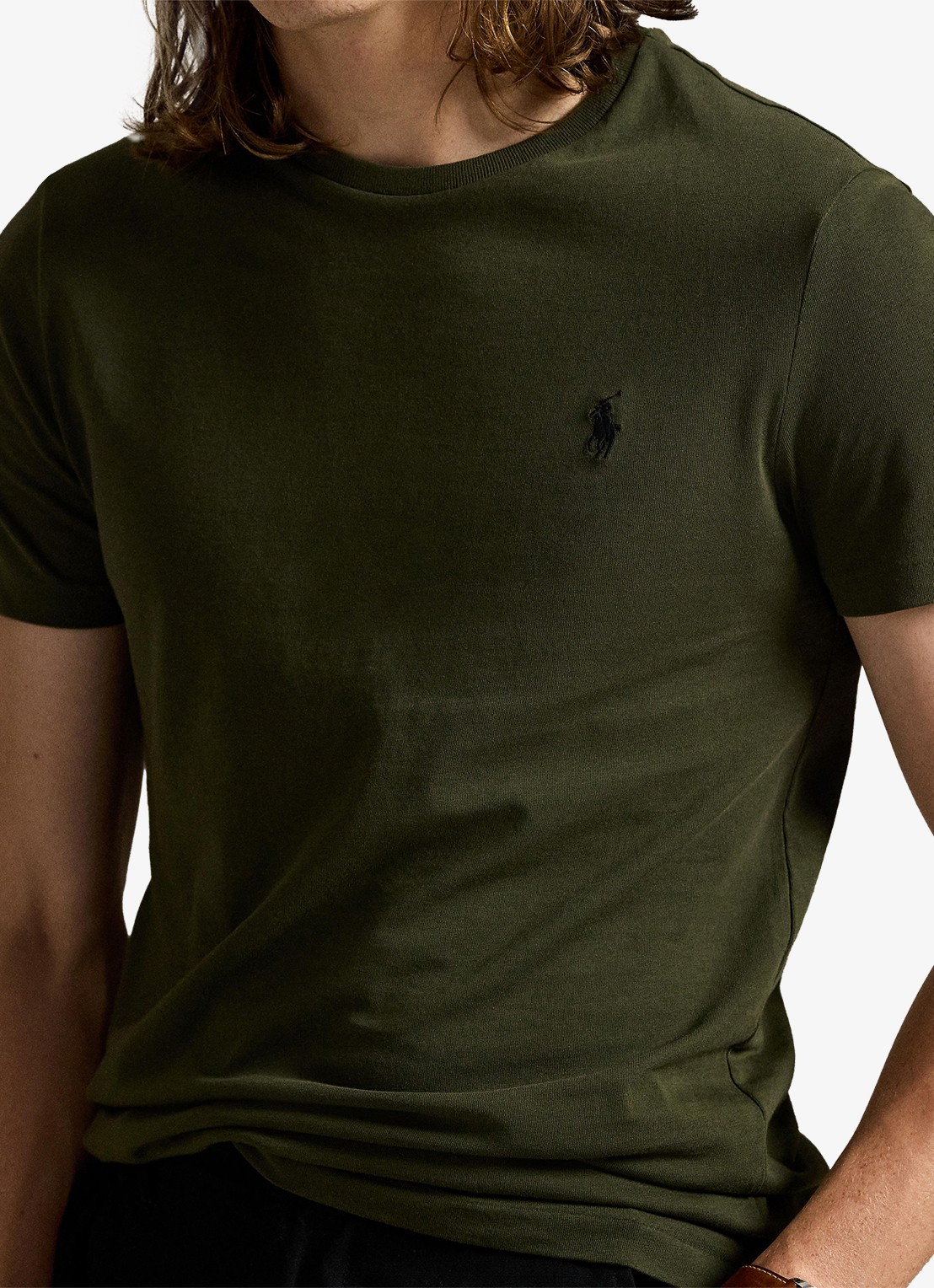 Ralph Lauren Custom slim fit T-shirt met logoborduring - detail 2 company olive/c9760