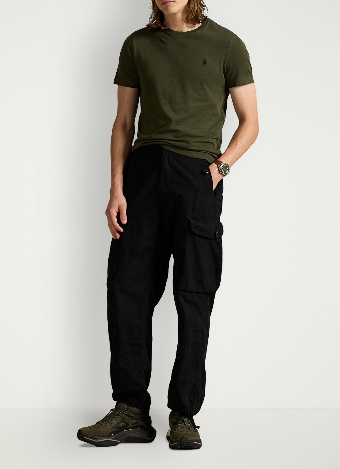 Ralph Lauren Custom slim fit T-shirt met logoborduring - voorkant 4 company olive/c9760