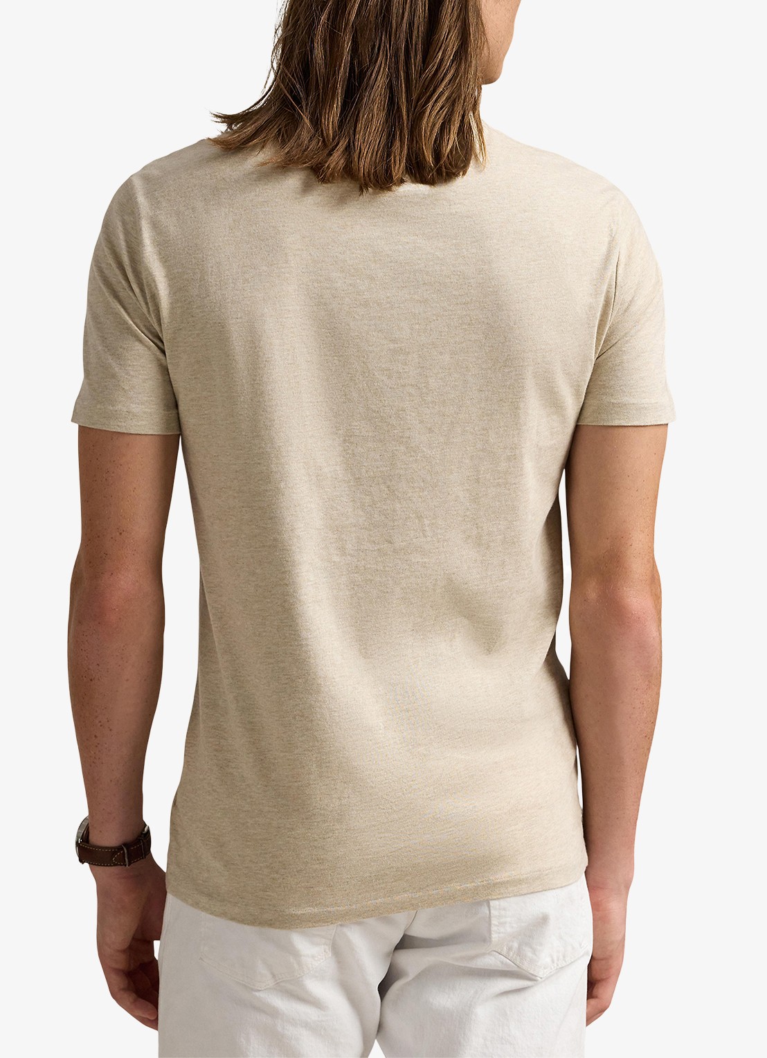 Ralph Lauren Custom slim fit T-shirt met logoborduring - achterkant expedition dune heather / beige