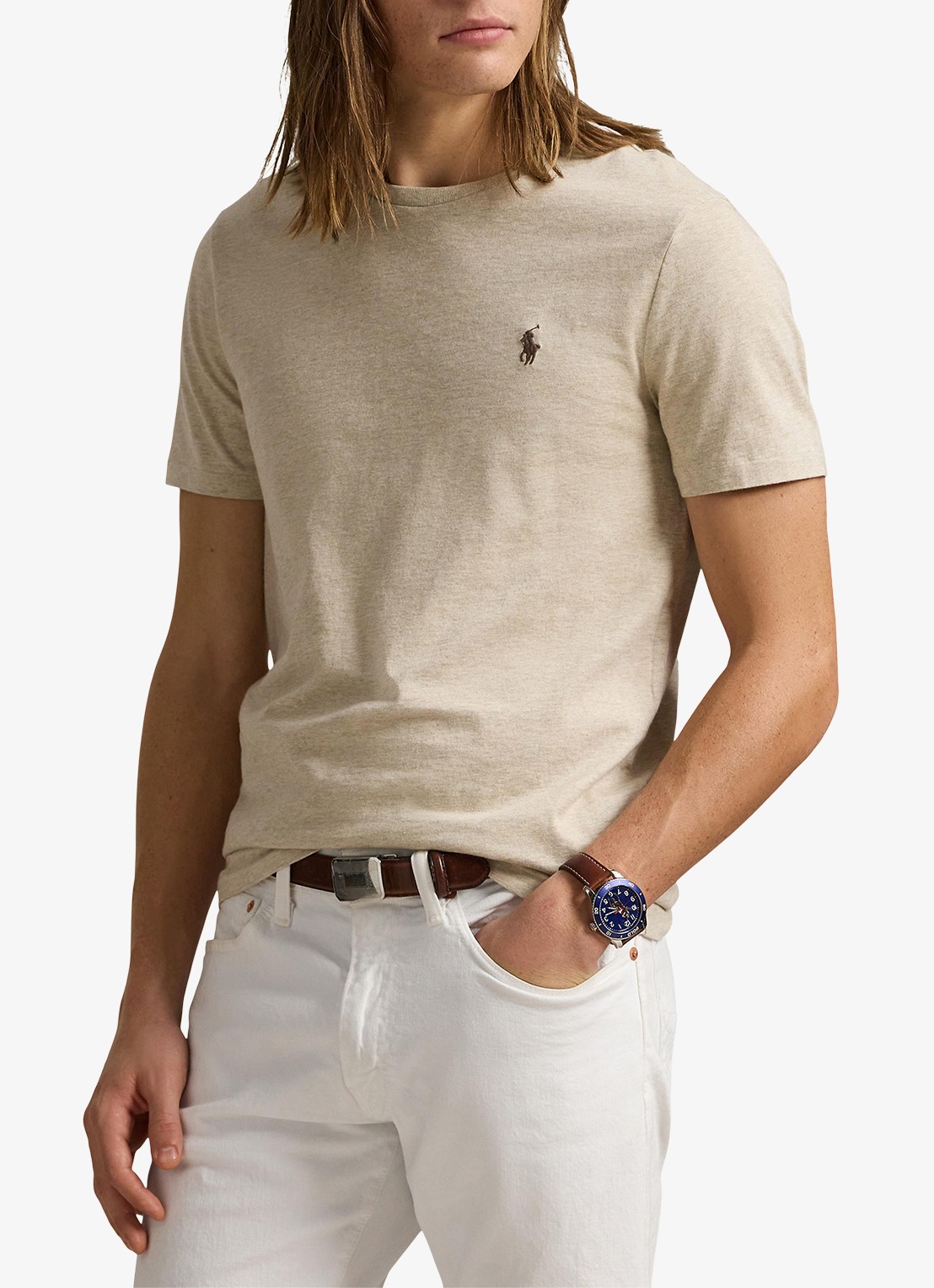 Ralph Lauren Custom slim fit T-shirt met logoborduring - detail 2 expedition dune heather / beige