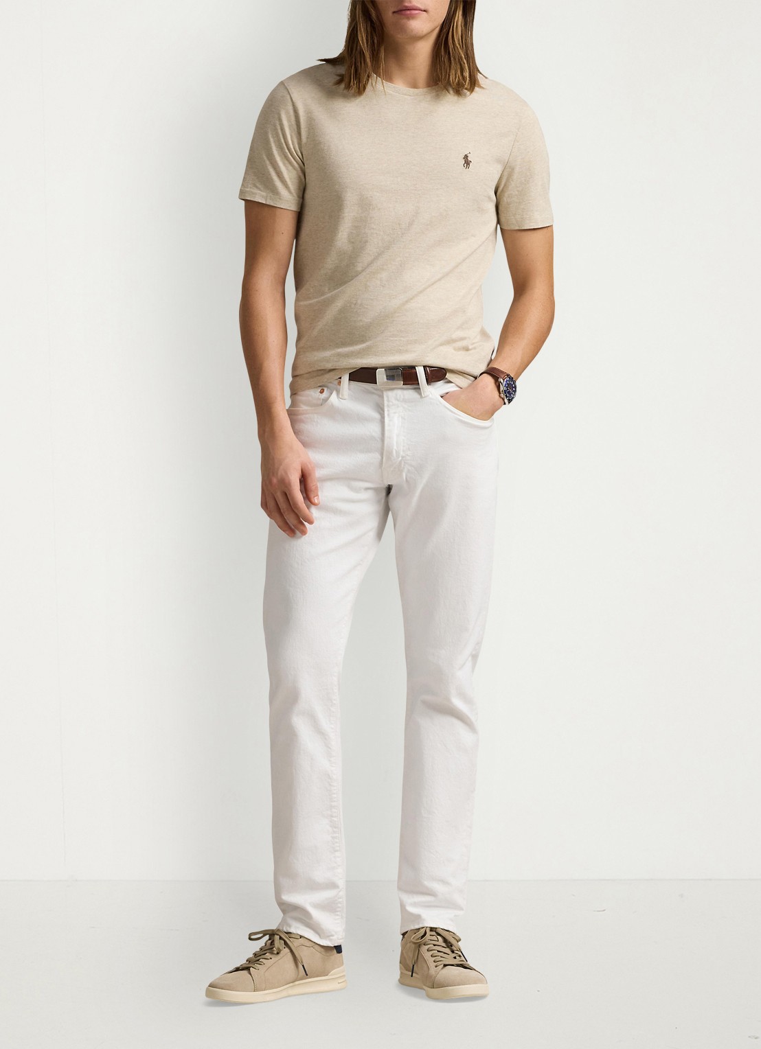 Ralph Lauren Custom slim fit T-shirt met logoborduring - voorkant 4 expedition dune heather / beige