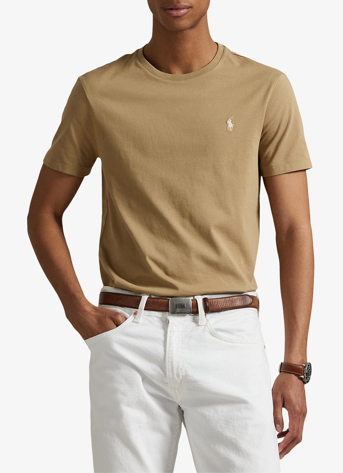 Ralph Lauren Custom slim fit T-shirt met logoborduring - detail 2 cafe tan/c8176-3x17