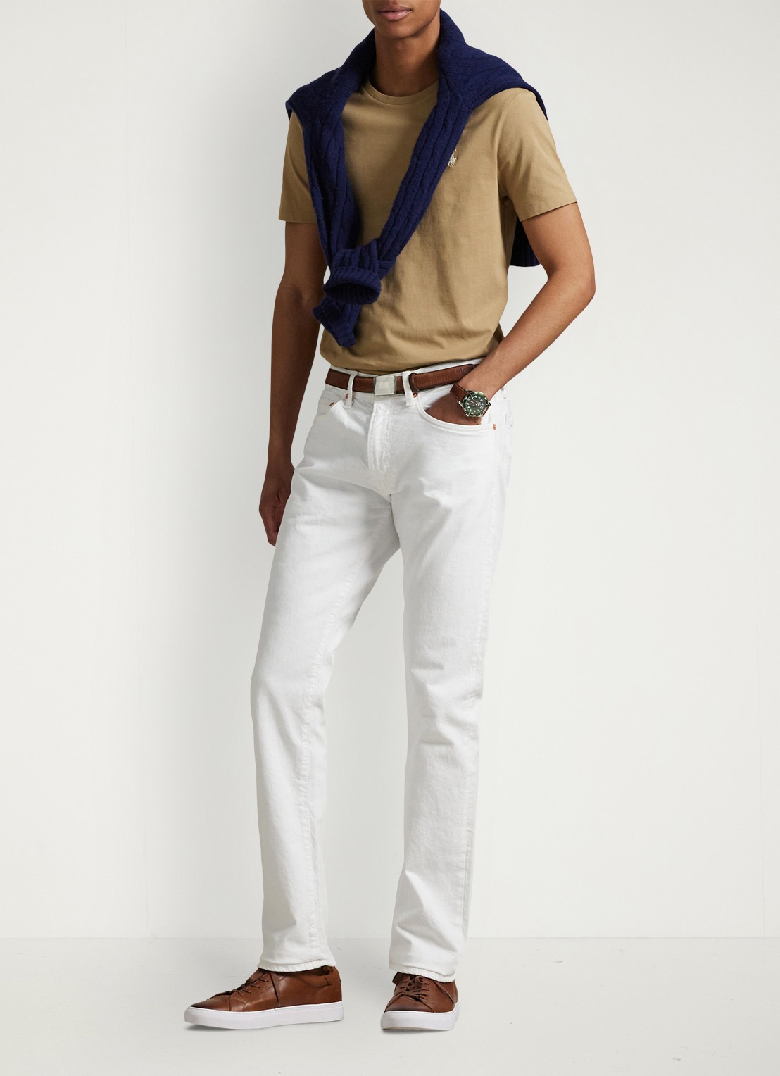 Ralph Lauren Custom slim fit T-shirt met logoborduring - voorkant 7 cafe tan/c8176-3x17
