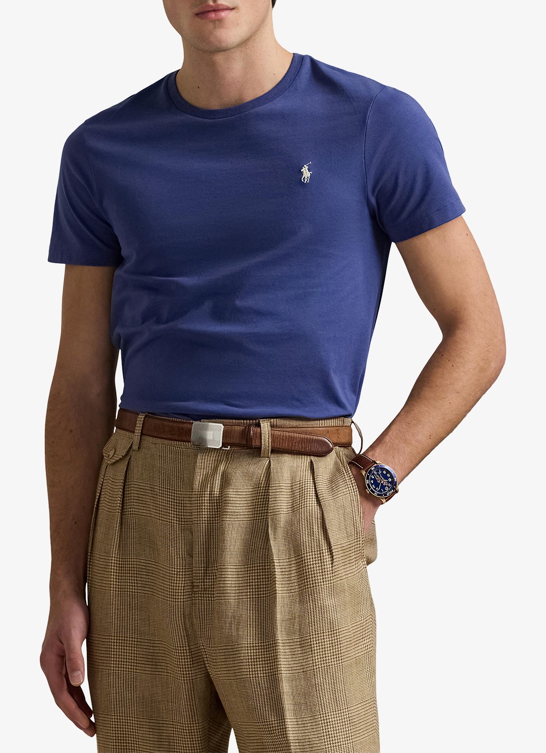 Ralph Lauren Custom slim fit T-shirt met logoborduring - detail 4 earth blue/c8135-45tz