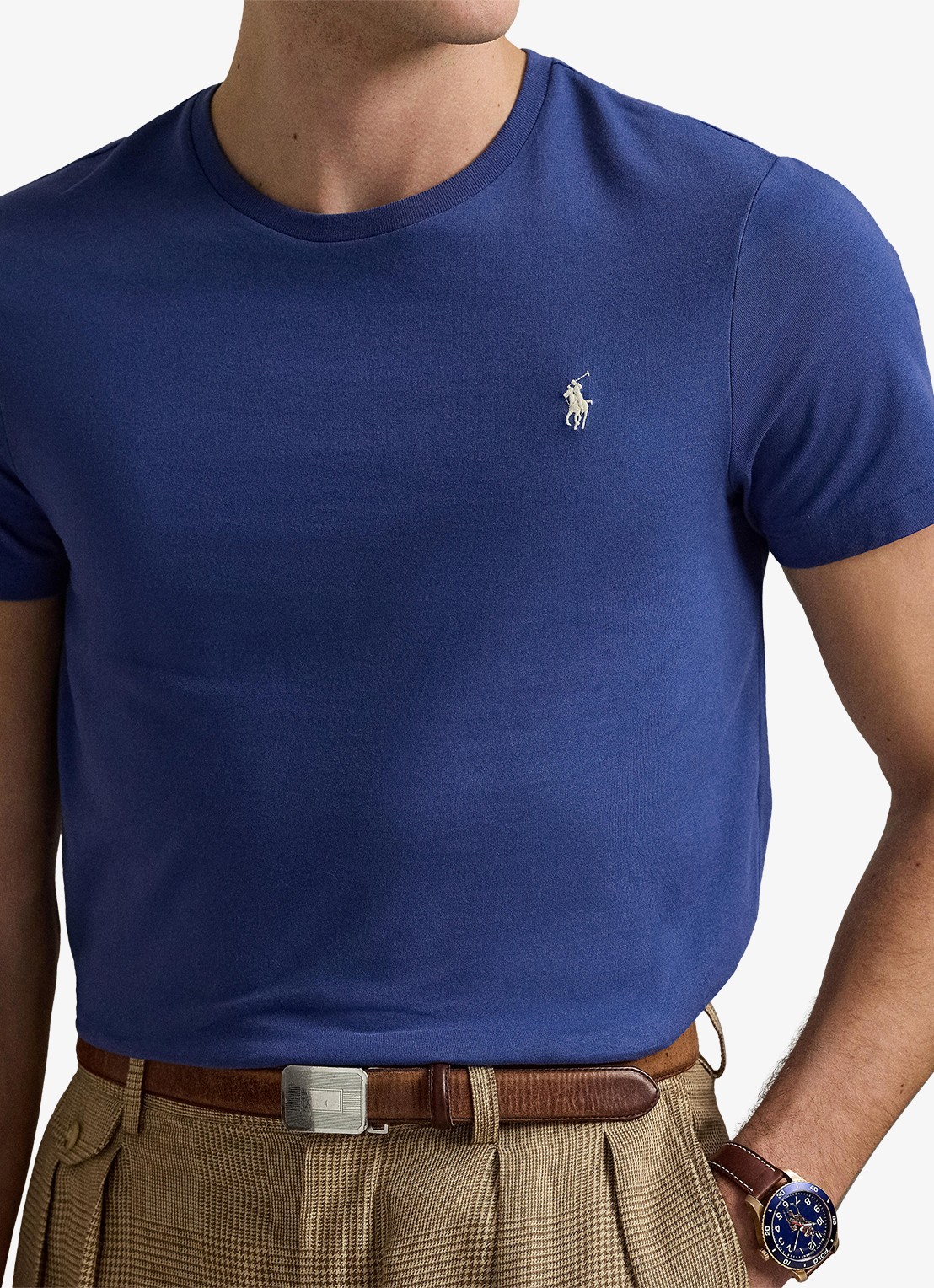Ralph Lauren Custom slim fit T-shirt met logoborduring - detail 5 earth blue/c8135-45tz