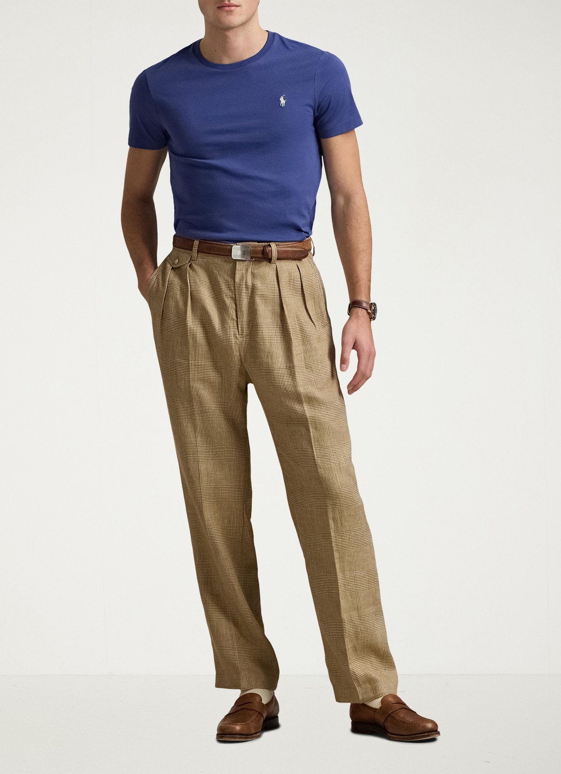 Ralph Lauren Custom slim fit T-shirt met logoborduring - voorkant 2 earth blue/c8135-45tz