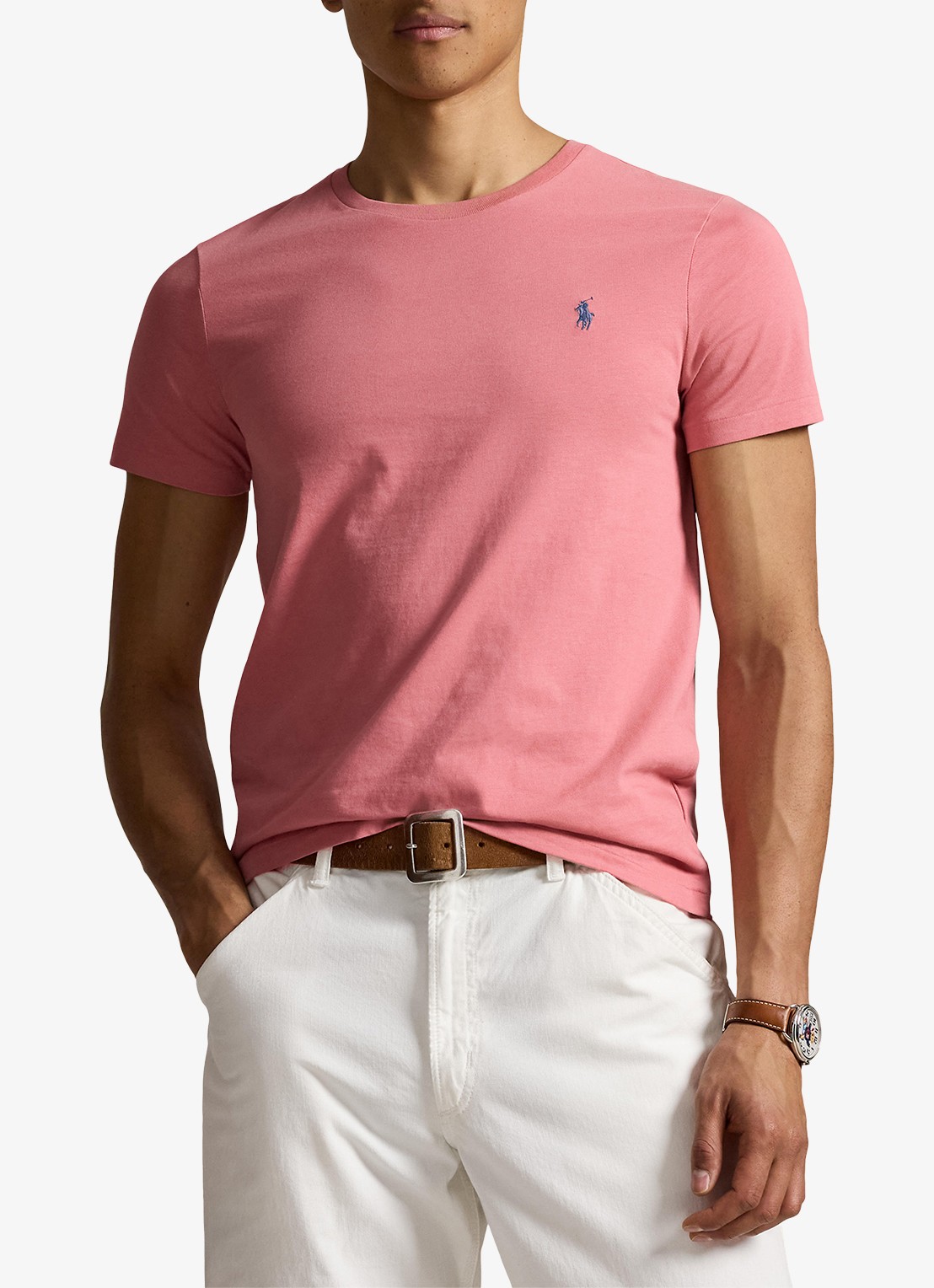 Ralph Lauren Custom slim fit T-shirt met logoborduring - detail desert rose/c7524-45u6