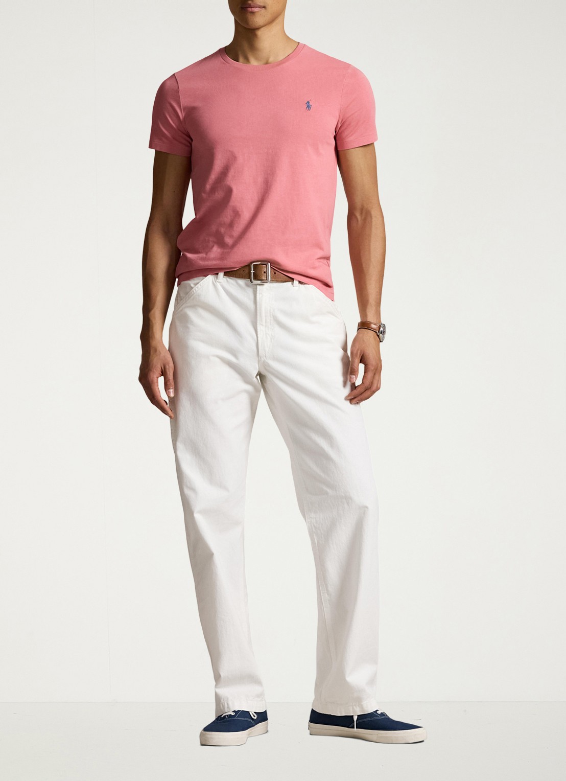 Ralph Lauren Custom slim fit T-shirt met logoborduring - voorkant 4 desert rose/c7524-45u6