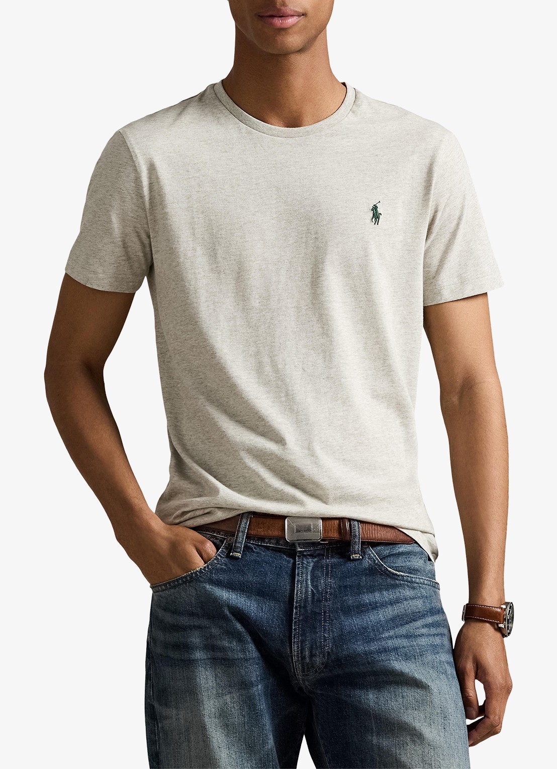 Ralph Lauren Custom slim fit T-shirt met logoborduring - detail light sport heather/c5956-45u3