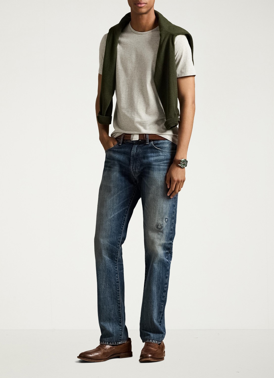 Ralph Lauren Custom slim fit T-shirt met logoborduring - voorkant 4 light sport heather/c5956-45u3