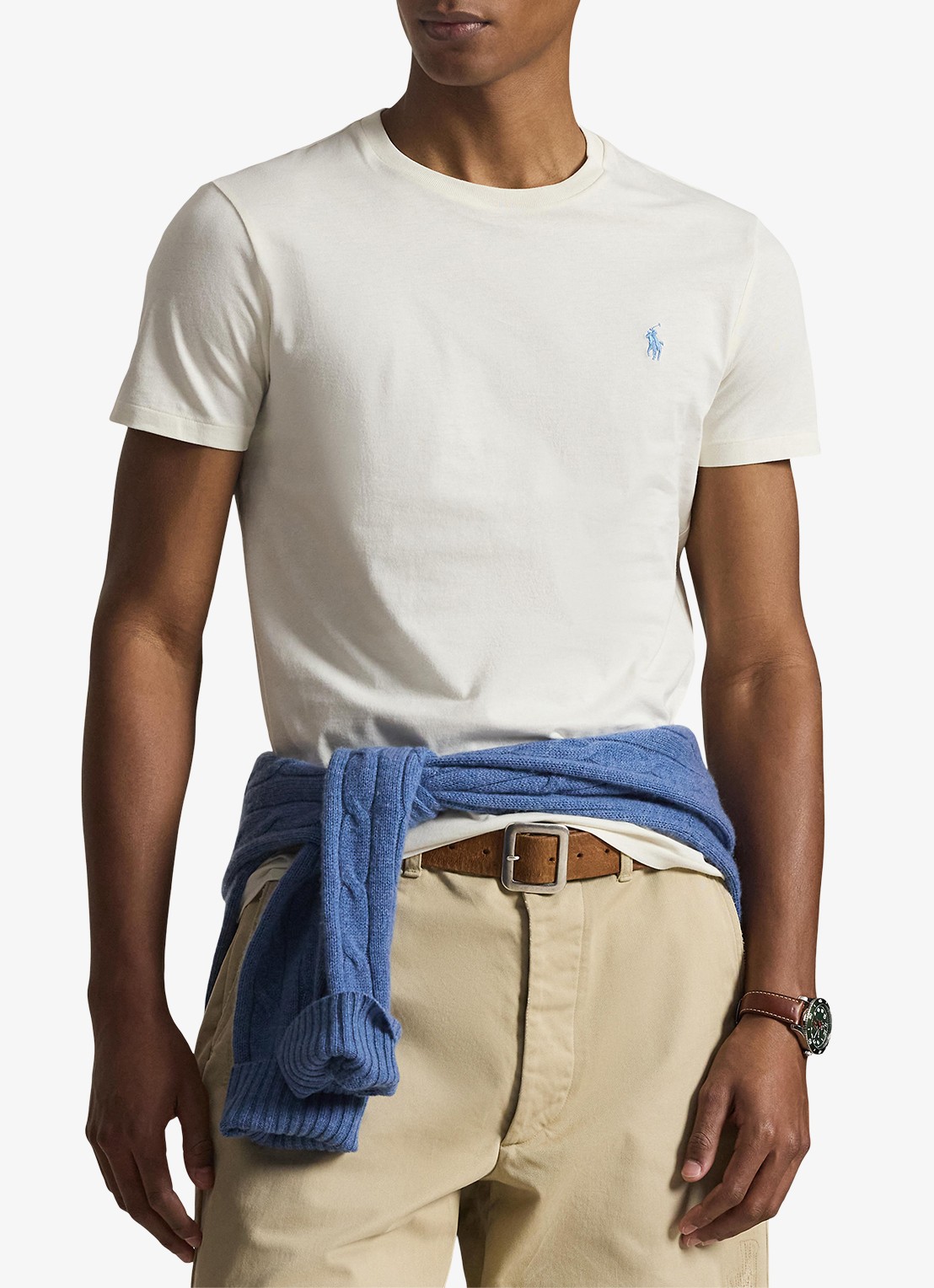 Ralph Lauren Custom slim fit T-shirt met logoborduring - detail 4 parchment cream/c8634-3zob