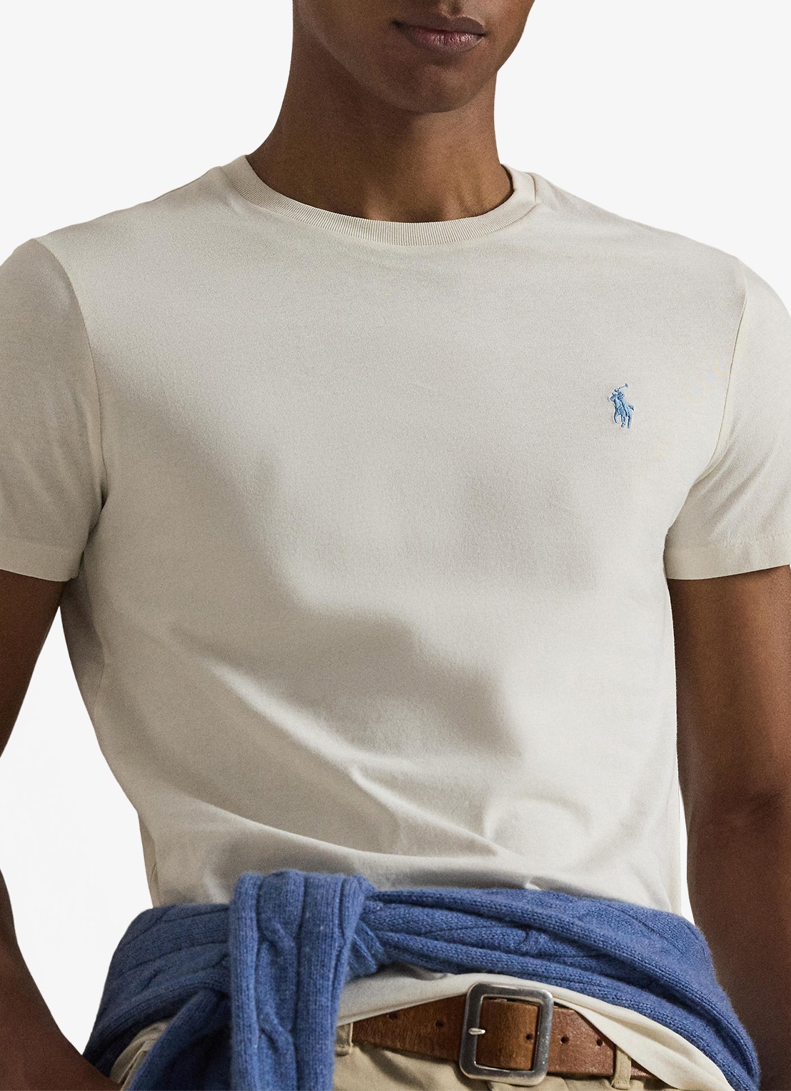 Ralph Lauren Custom slim fit T-shirt met logoborduring - detail 5 parchment cream/c8634-3zob