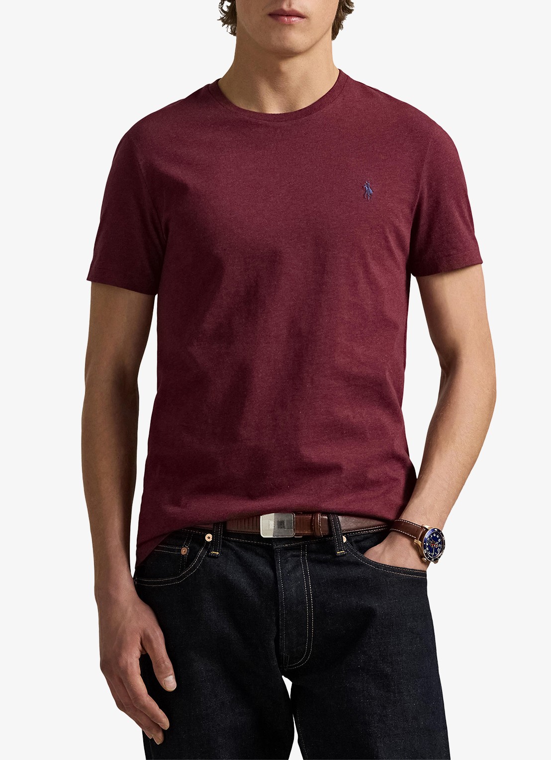 Ralph Lauren Custom slim fit T-shirt met logoborduring - detail 4 spring wine heather/c7996-3t06