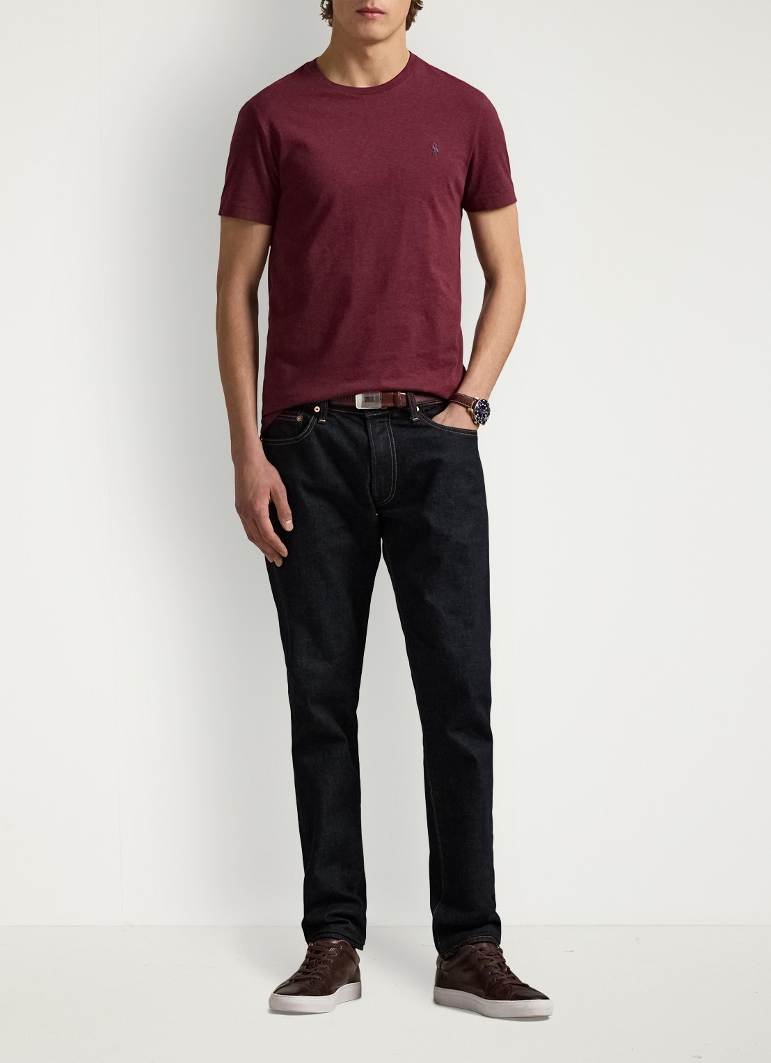 Ralph Lauren Custom slim fit T-shirt met logoborduring - voorkant 3 spring wine heather/c7996-3t06