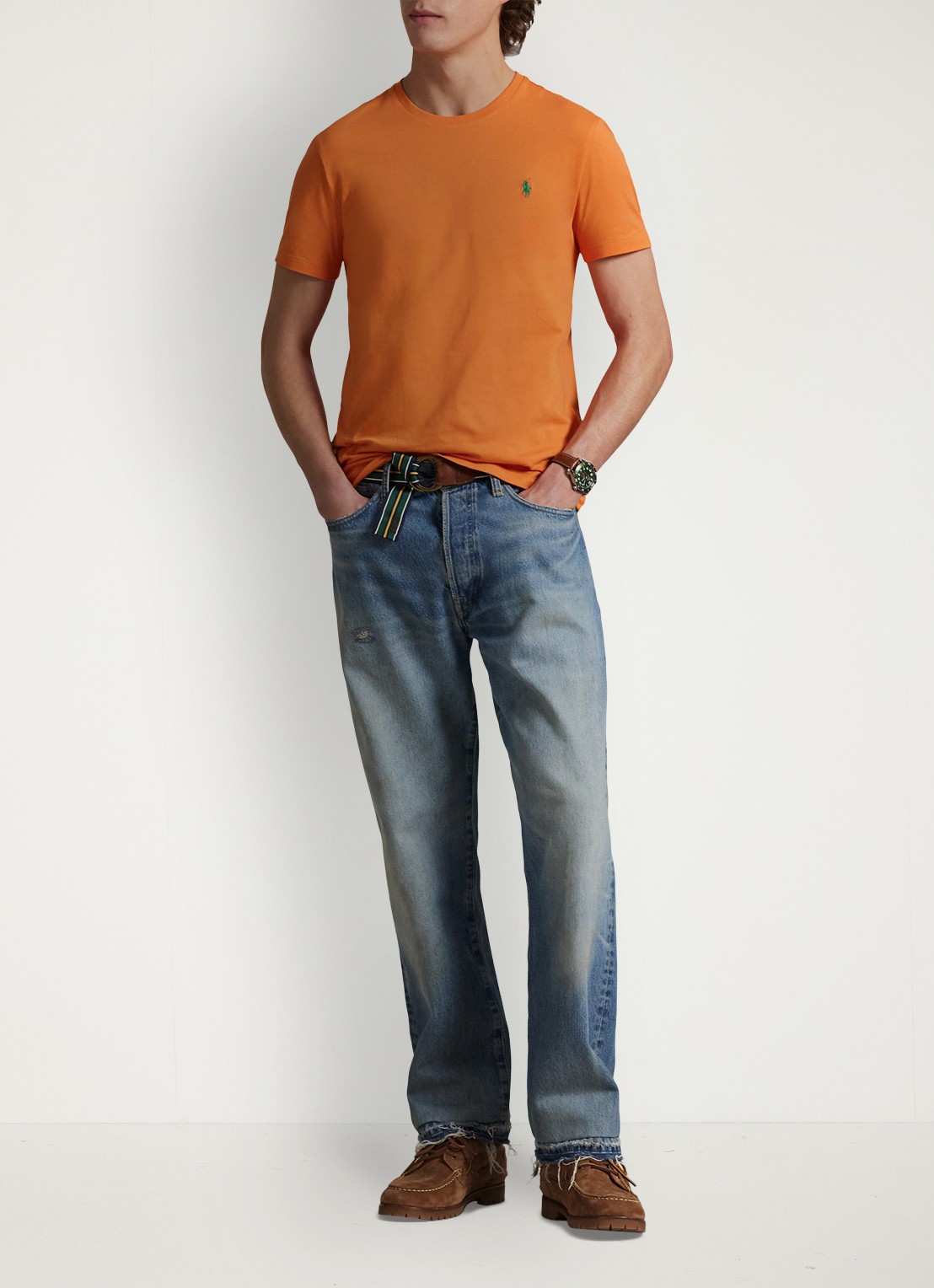 Ralph Lauren Custom slim fit T-shirt met logoborduring - voorkant 3 bedford orange/c5190-46xa