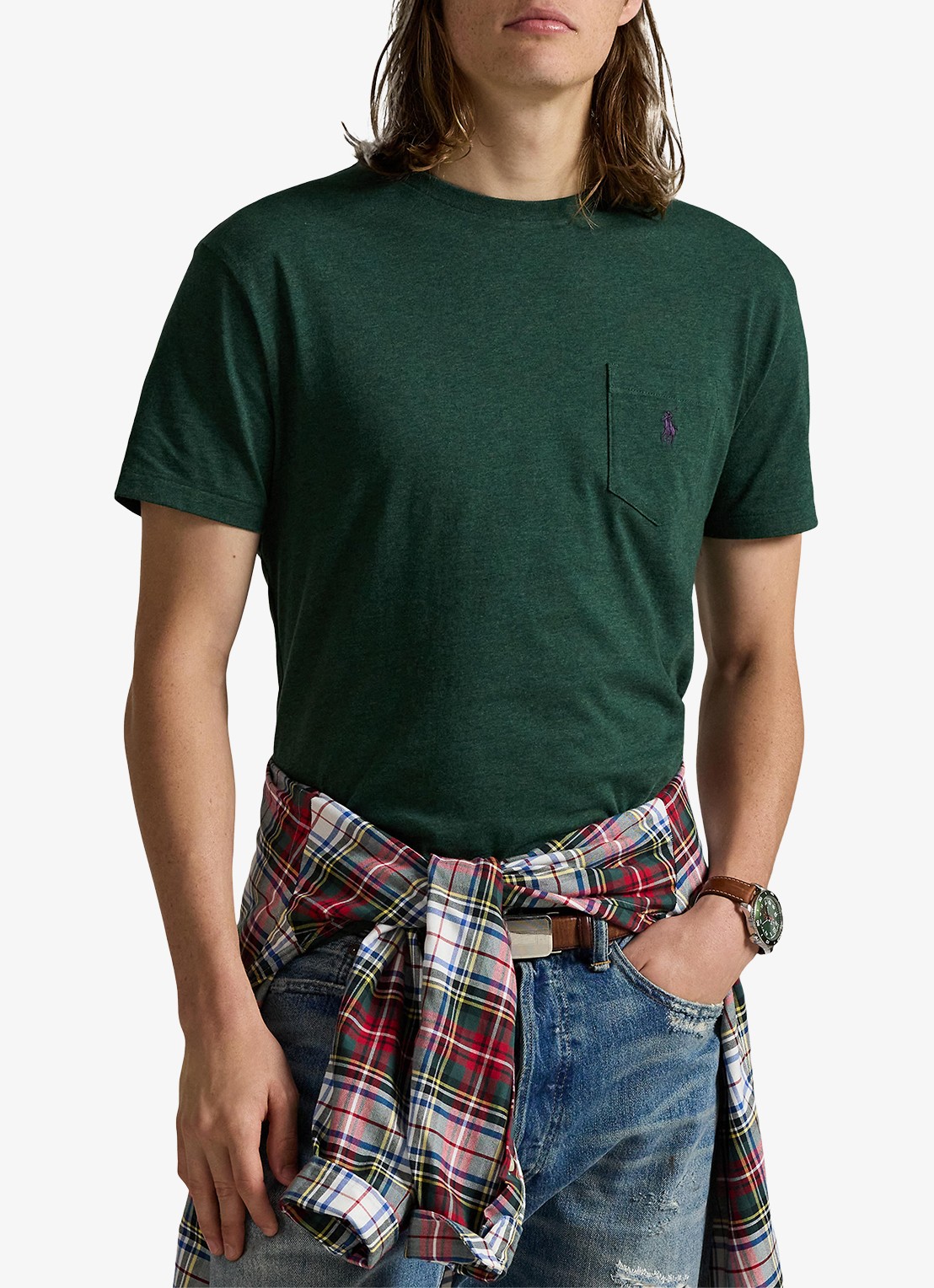 Ralph Lauren Custom slim fit T-shirt met logoborduring - detail 4 scotch pine heather/c4939-48jk