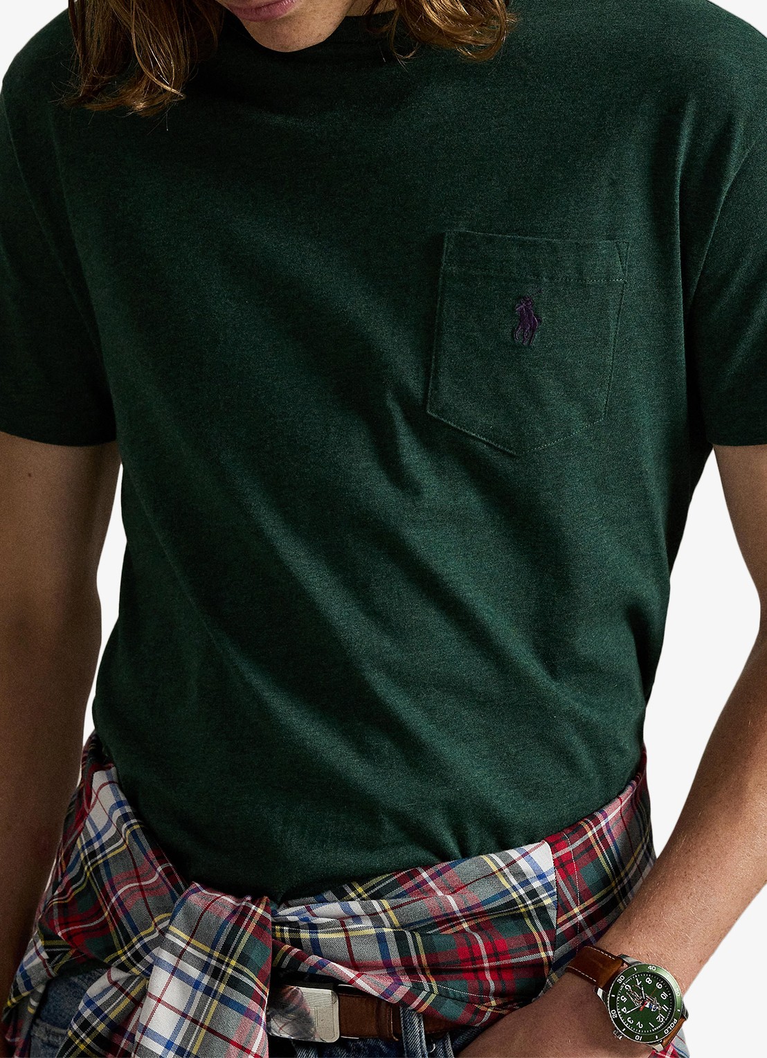 Ralph Lauren Custom slim fit T-shirt met logoborduring - detail 5 scotch pine heather/c4939-48jk