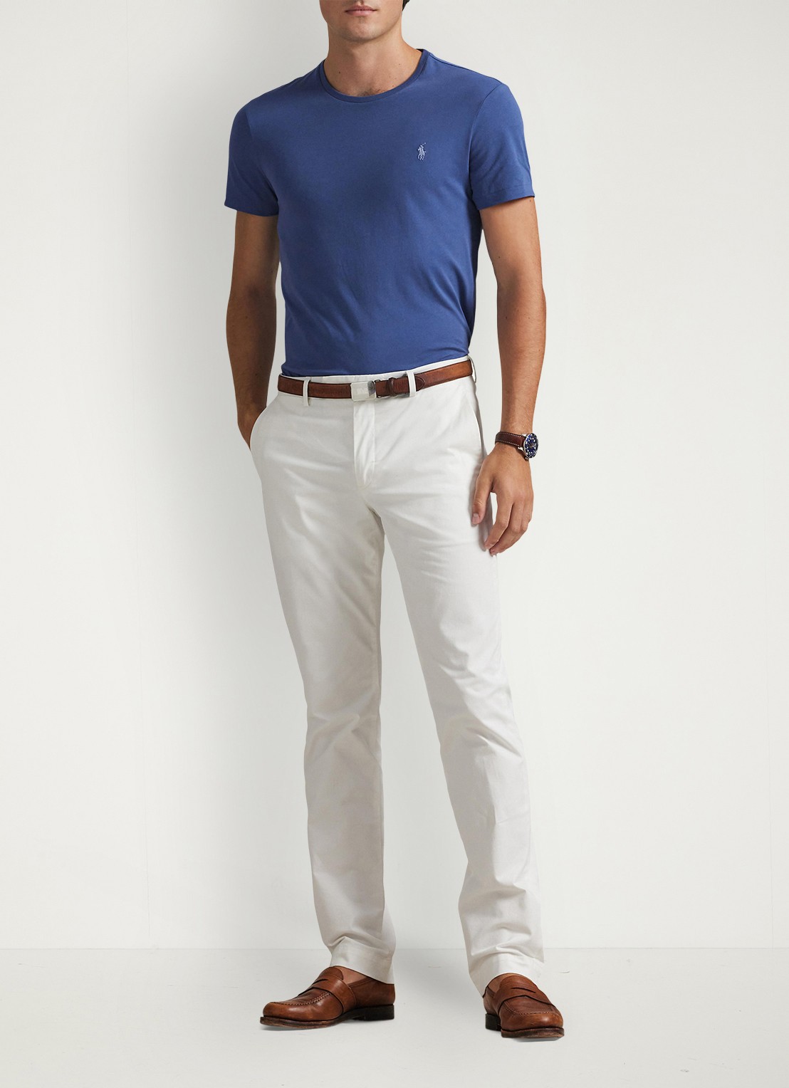 Ralph Lauren Custom slim fit T-shirt met logoborduring - voorkant 5 old royal/c7215-47ww