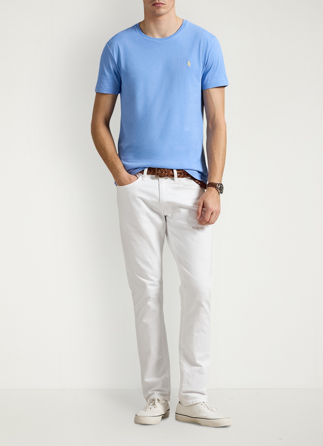 Ralph Lauren Custom slim fit T-shirt met logoborduring - voorkant 4 bristol blue/c1359-47wx