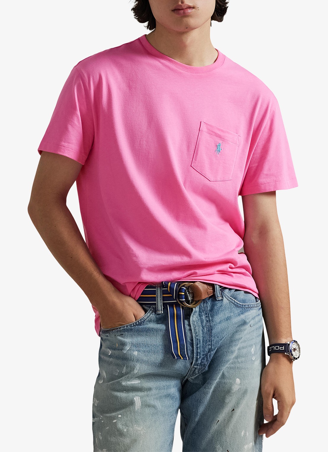 Ralph Lauren Custom slim fit T-shirt met logoborduring - detail baja pink/c6995-zyvc
