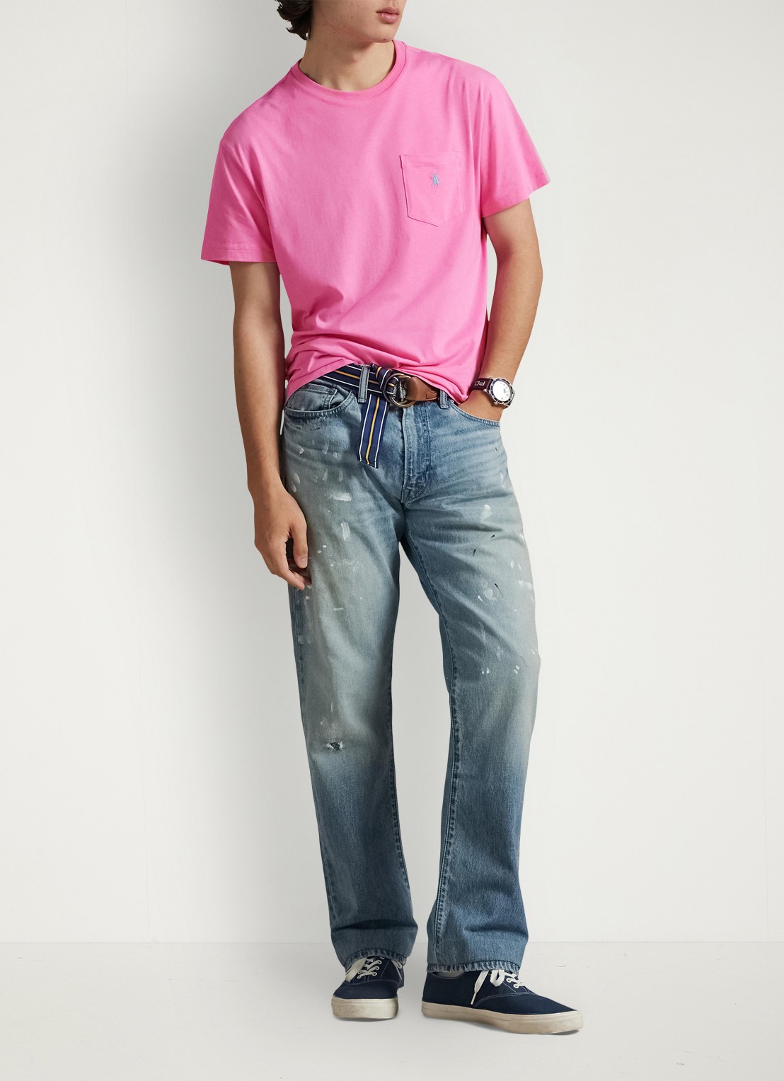 Ralph Lauren Custom slim fit T-shirt met logoborduring - voorkant 5 baja pink/c6995-zyvc