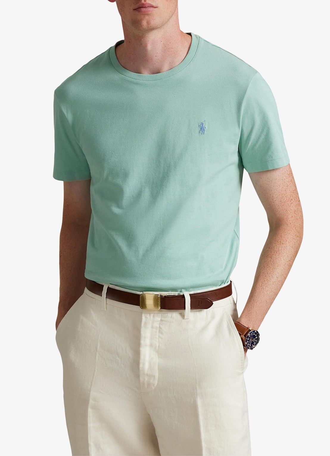 Ralph Lauren Custom slim fit T-shirt met logoborduring - detail 5 celadon/c7109-zyv9