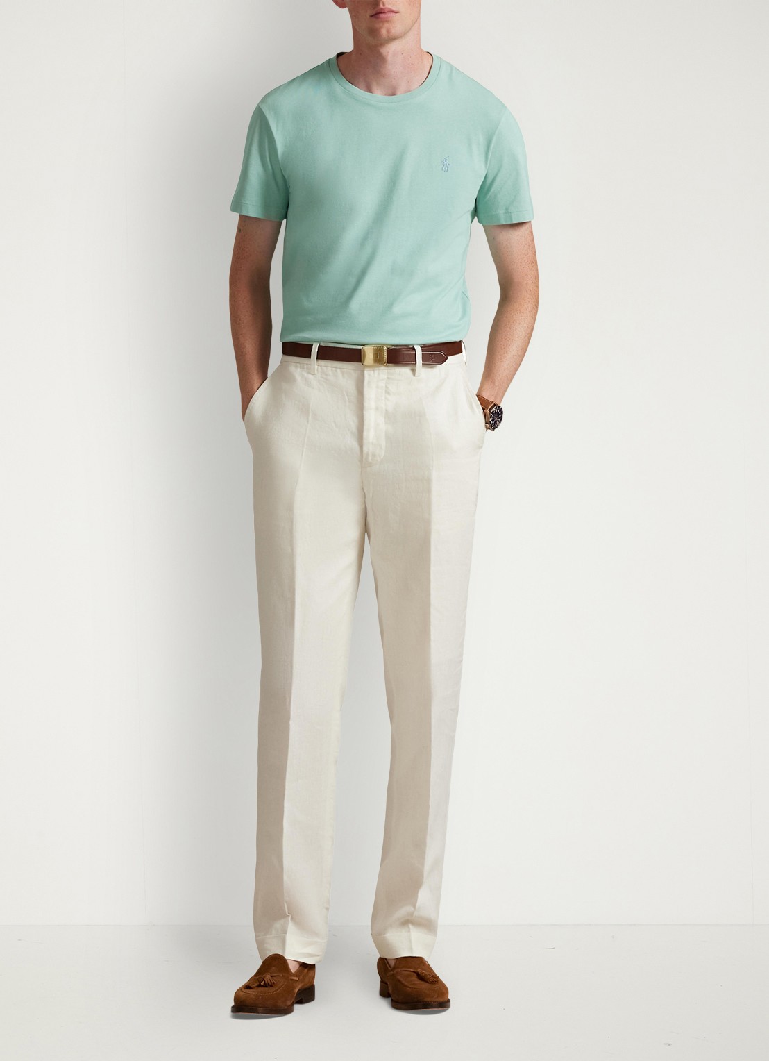 Ralph Lauren Custom slim fit T-shirt met logoborduring - voorkant 2 celadon/c7109-zyv9