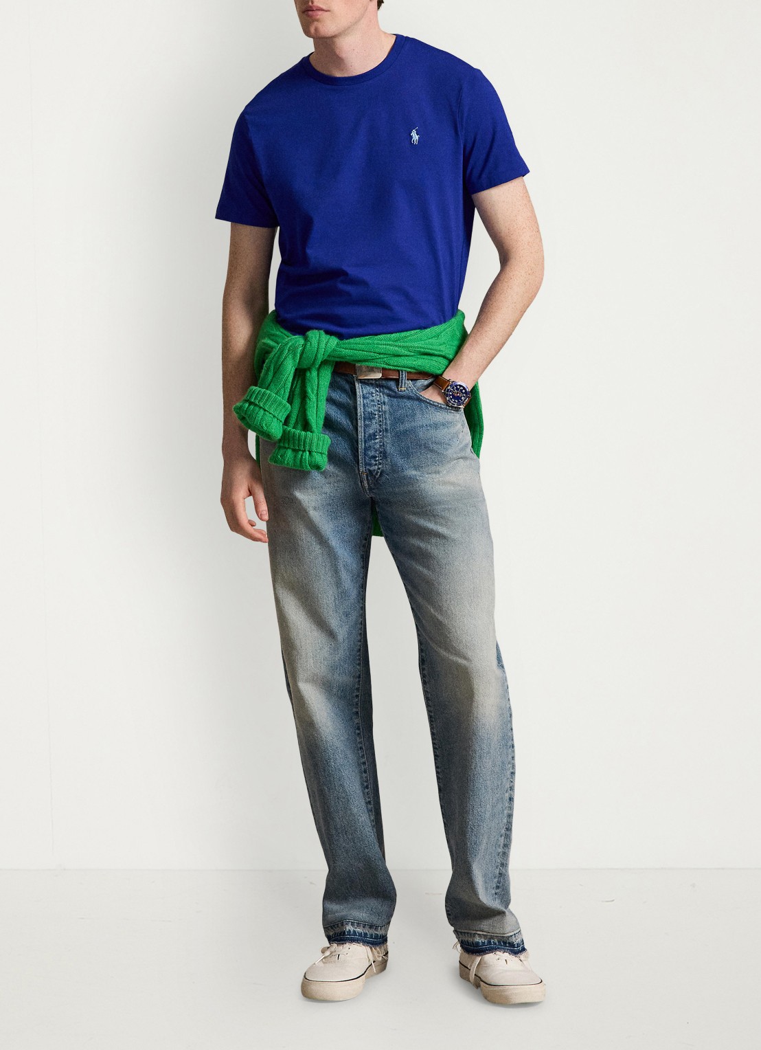 Ralph Lauren Custom slim fit T-shirt met logoborduring - detail classic azure / blauw