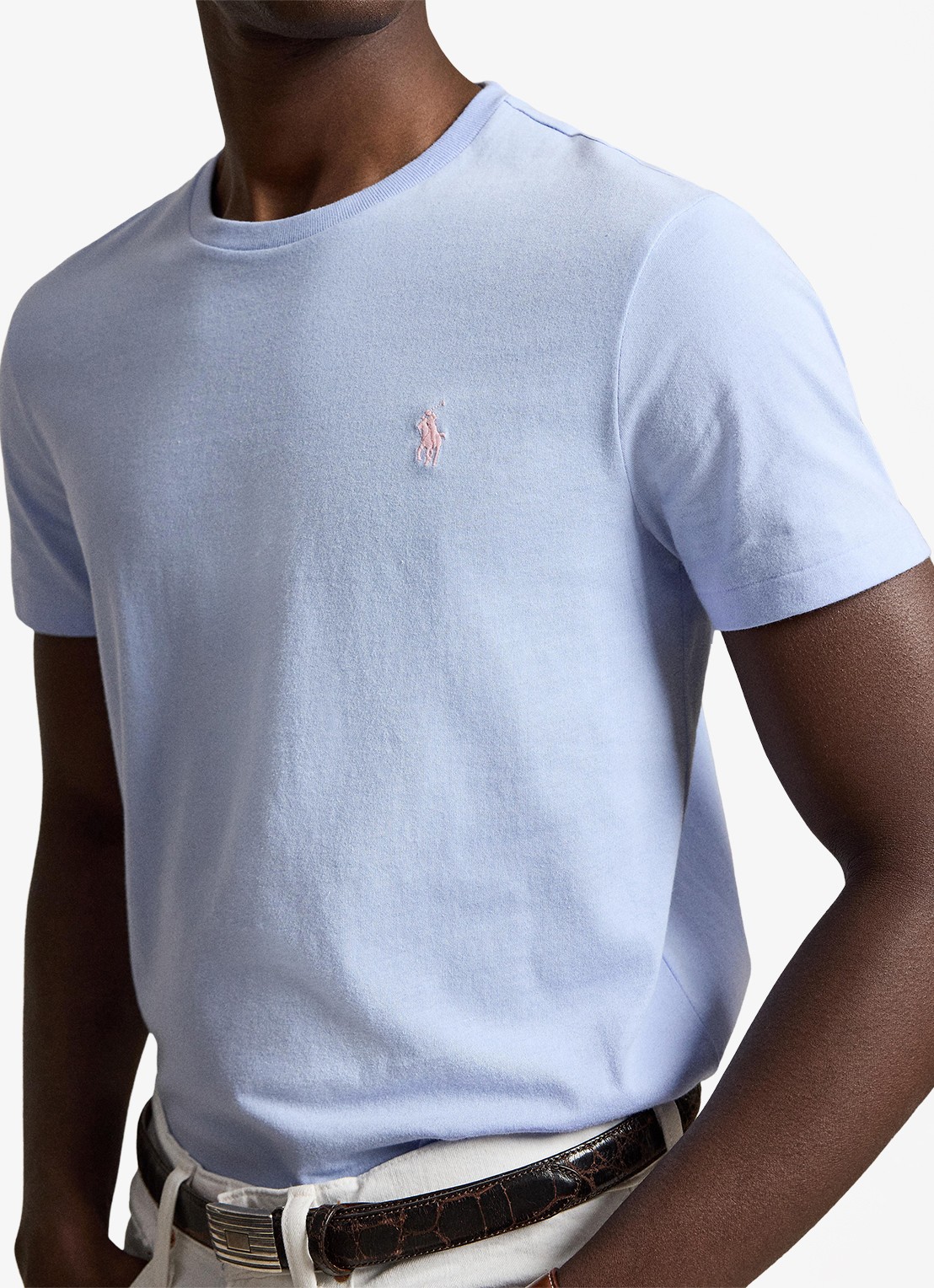 Ralph Lauren Custom slim fit T-shirt met logoborduring - detail 3 pebble blue / blauw
