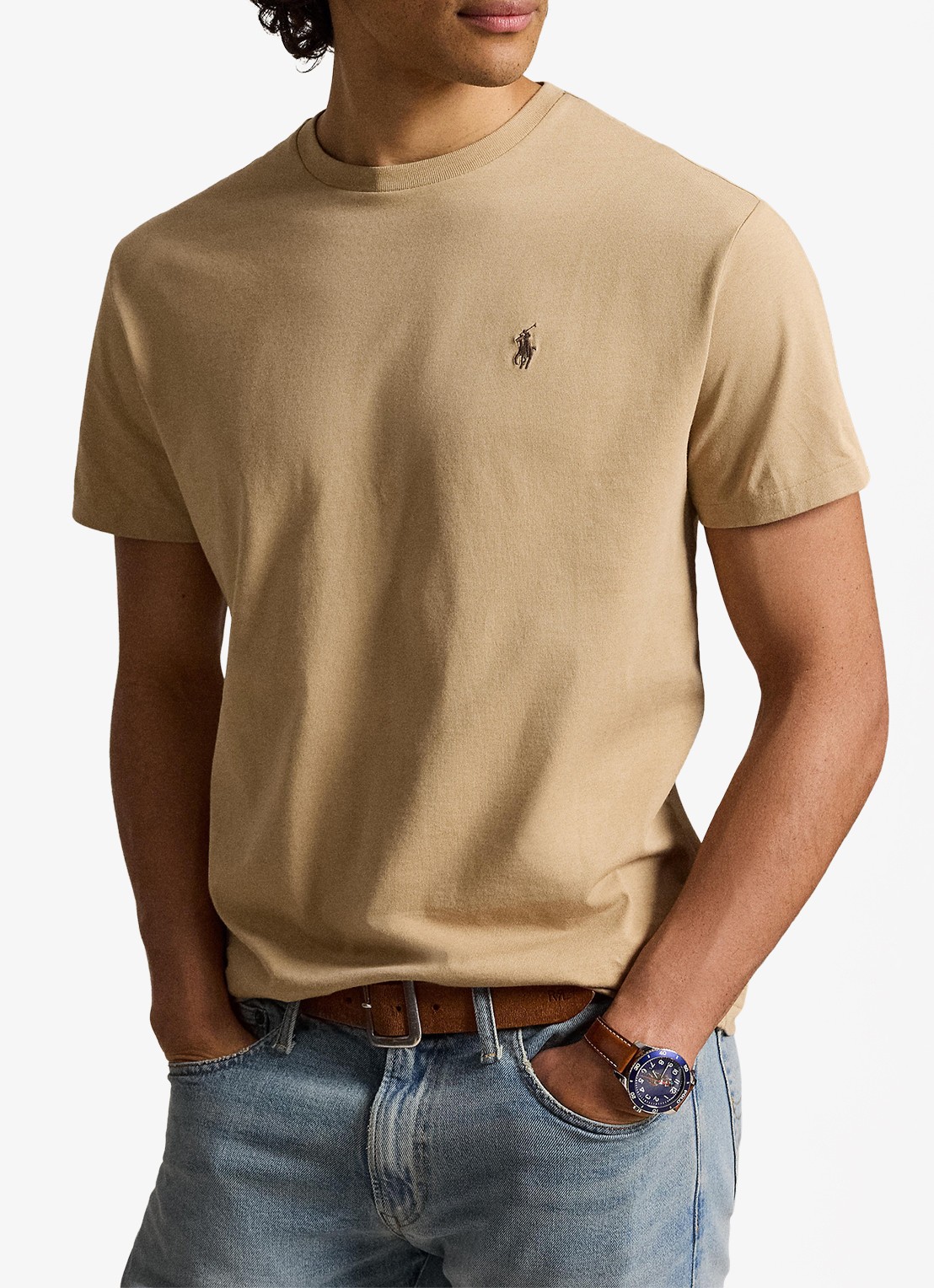 Ralph Lauren Custom slim fit T-shirt met logoborduring - voorkant 2 vintage khaki / khaki