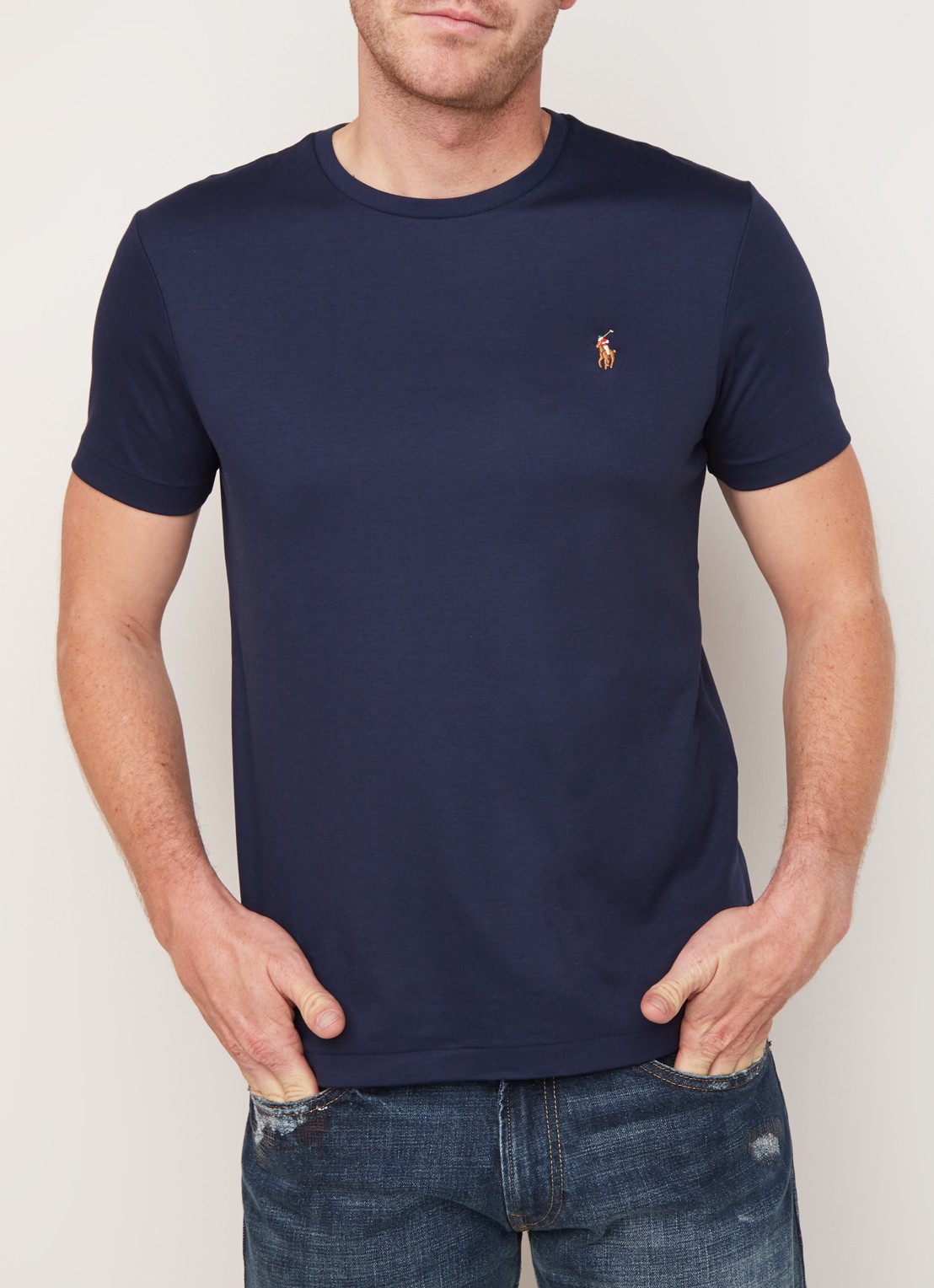 Ralph Lauren Custom slim fit T-shirt met ronde hals  - detail 3 rfd nvy