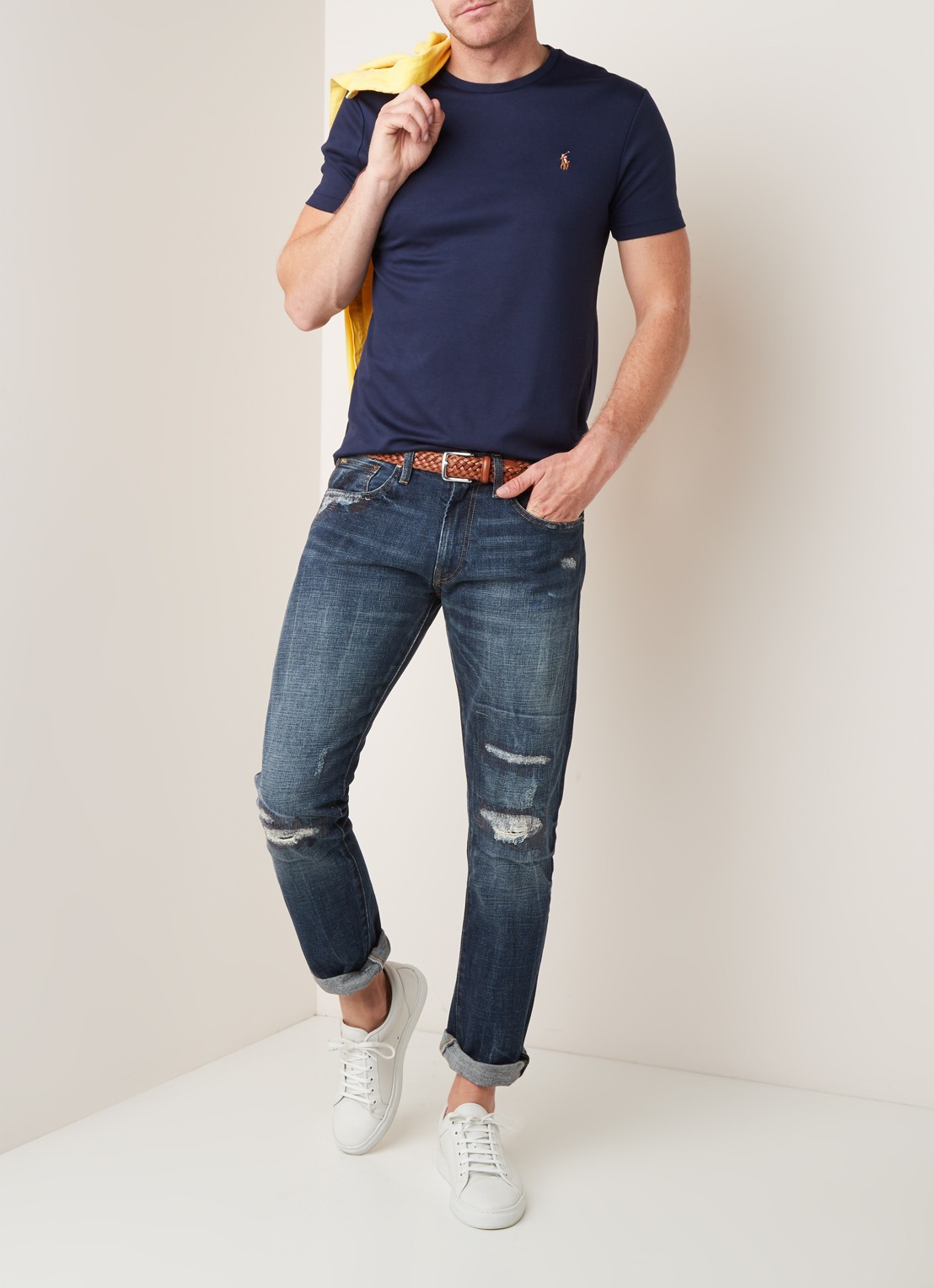 Ralph Lauren Custom slim fit T-shirt met ronde hals  - voorkant 6 rfd nvy