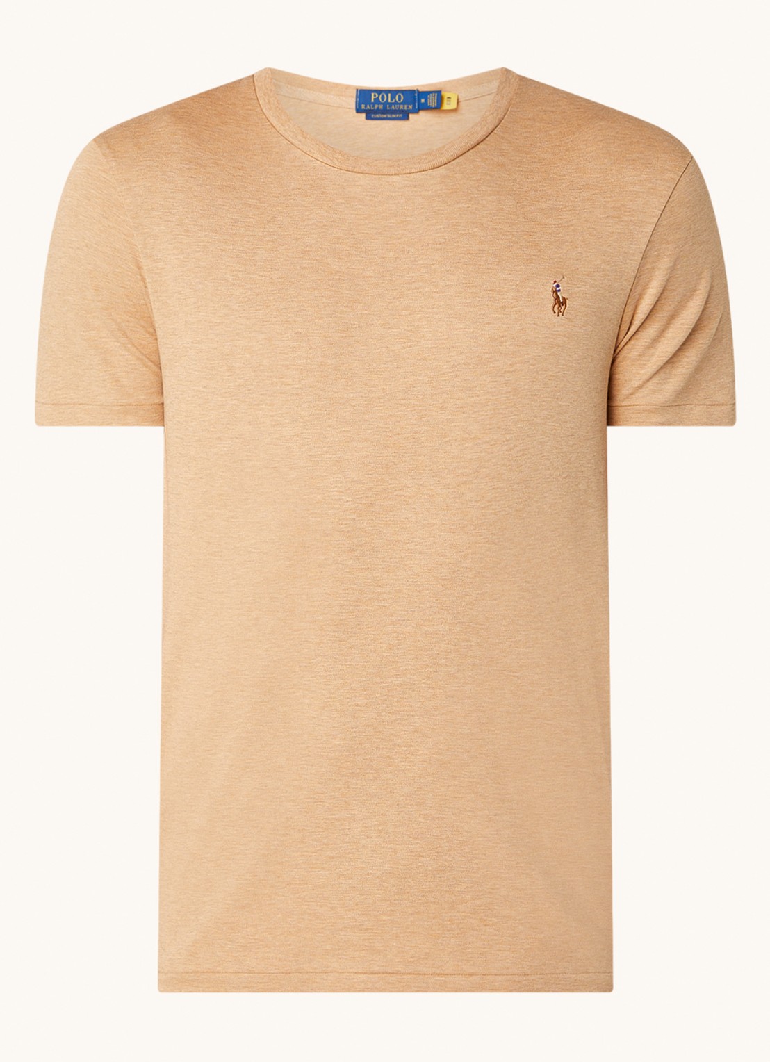 Ralph Lauren Custom slim fit T-shirt met ronde hals  - voorkant 3 classic camel heather