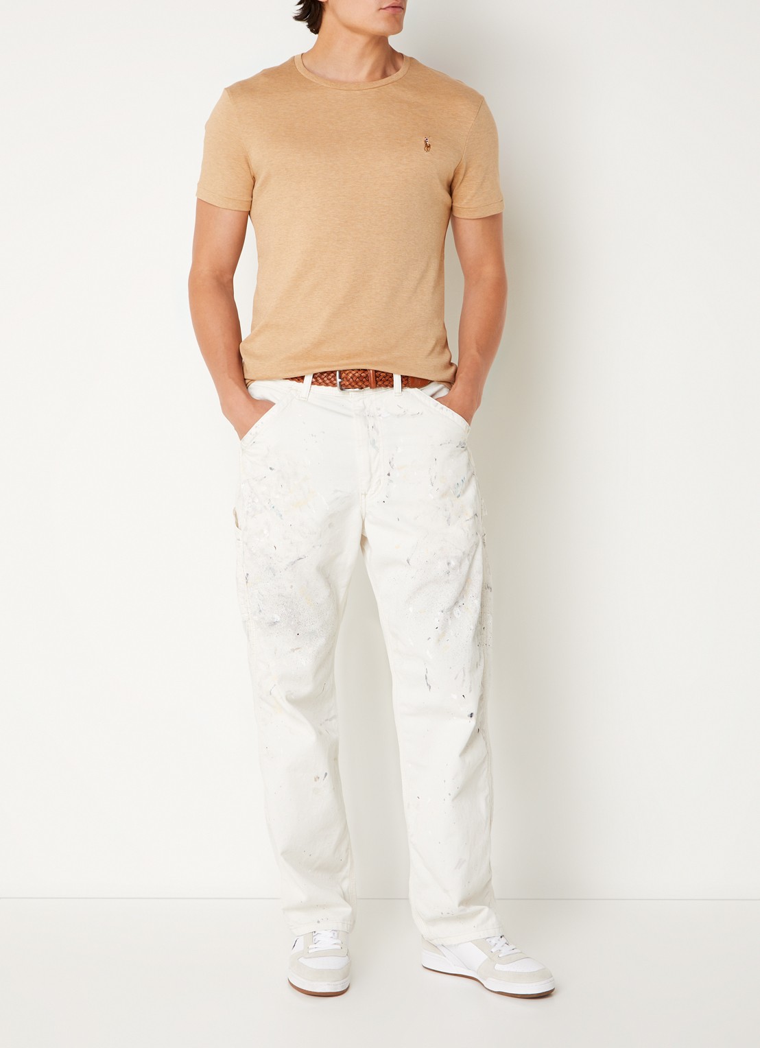 Ralph Lauren Custom slim fit T-shirt met ronde hals  - voorkant 4 classic camel heather